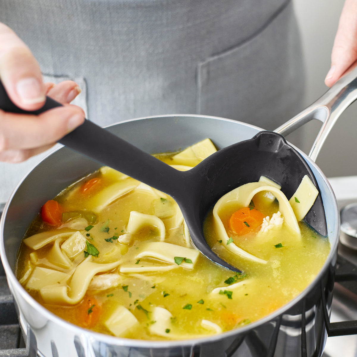 Premium Black Silicone Ladle - Heat-Resistant, Non-Slip Grip - Perfect for Cooking, Serving Soups & Sauces - Ideal for Kitchen, Camping & Outdoor Use