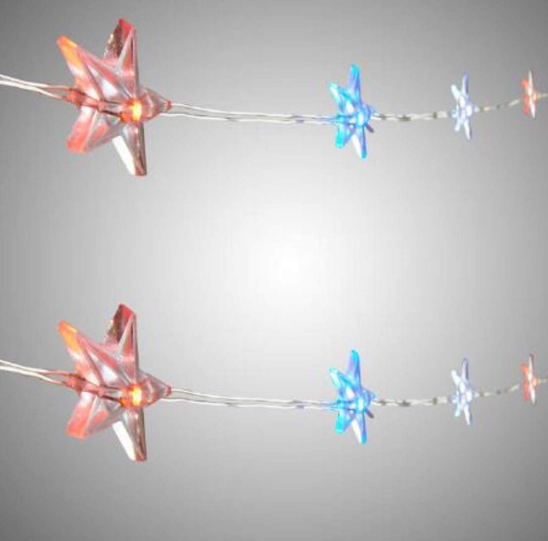 Red White and Blue Waterproof LED Star String Lights - 20 Stars 40 Inch for Patriotic Decorations, Outdoor Party Lighting, and Holiday Celebrations