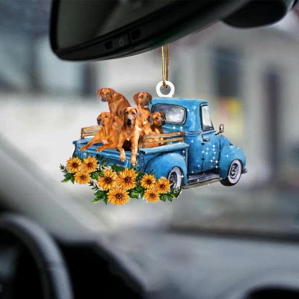 Rhodesian Ridgeback Dog Blue Truck Car Hanging Ornament - 2-Sided Classic Car Decor for Dog Lovers - Perfect Gift for Dog Moms & Dads on Mother's Day, Father's Day - Great for Car Interior Decoration & Road Trip Accessories