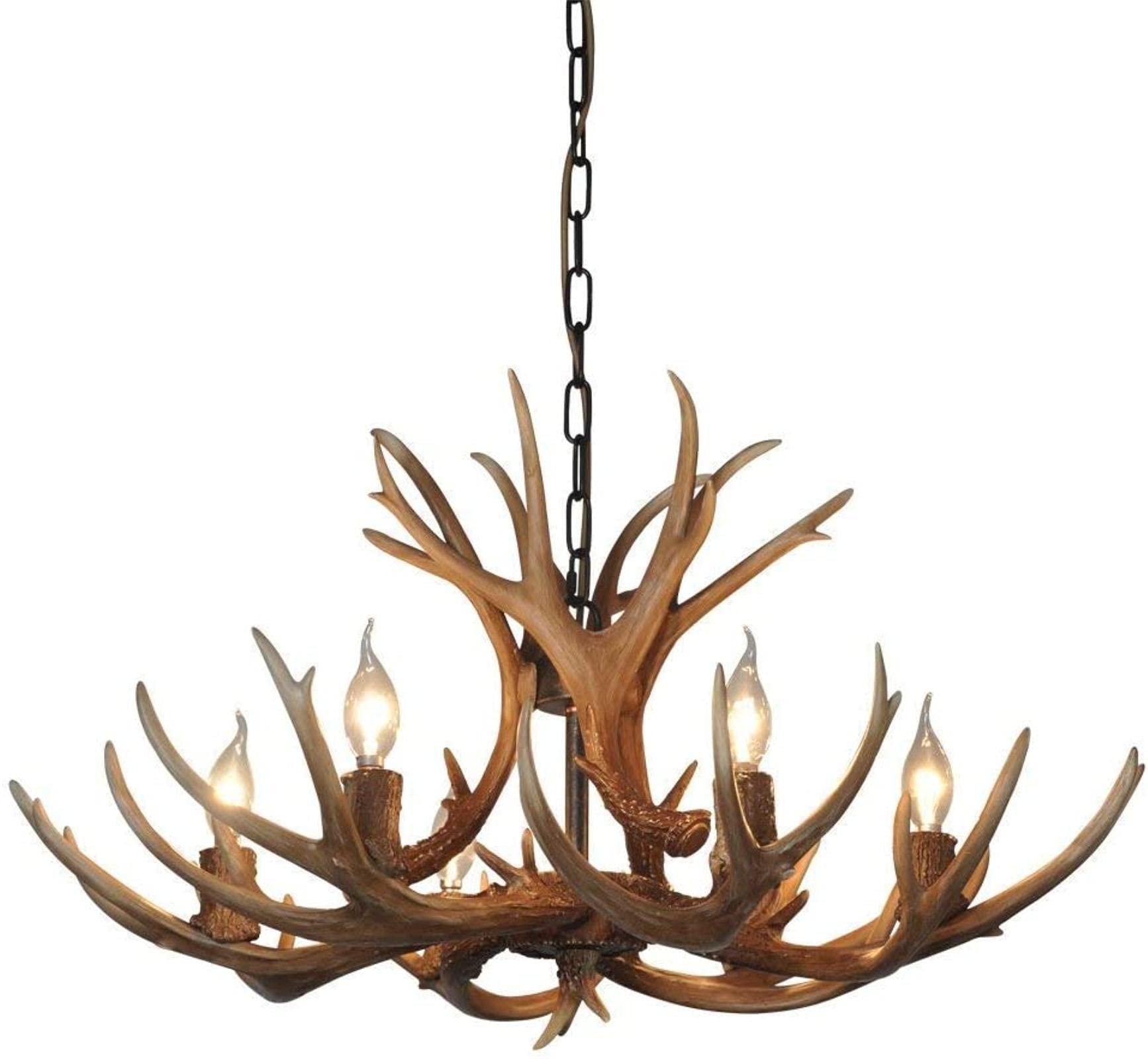 6-Light LED Modern Chandelier Lamp - Deer Horn Bulb Iron Resin Industrial Retro Pendant Light Fixture for Ceiling | Perfect for Restaurant, Balcony, Bedroom & Coffee Shop Lighting