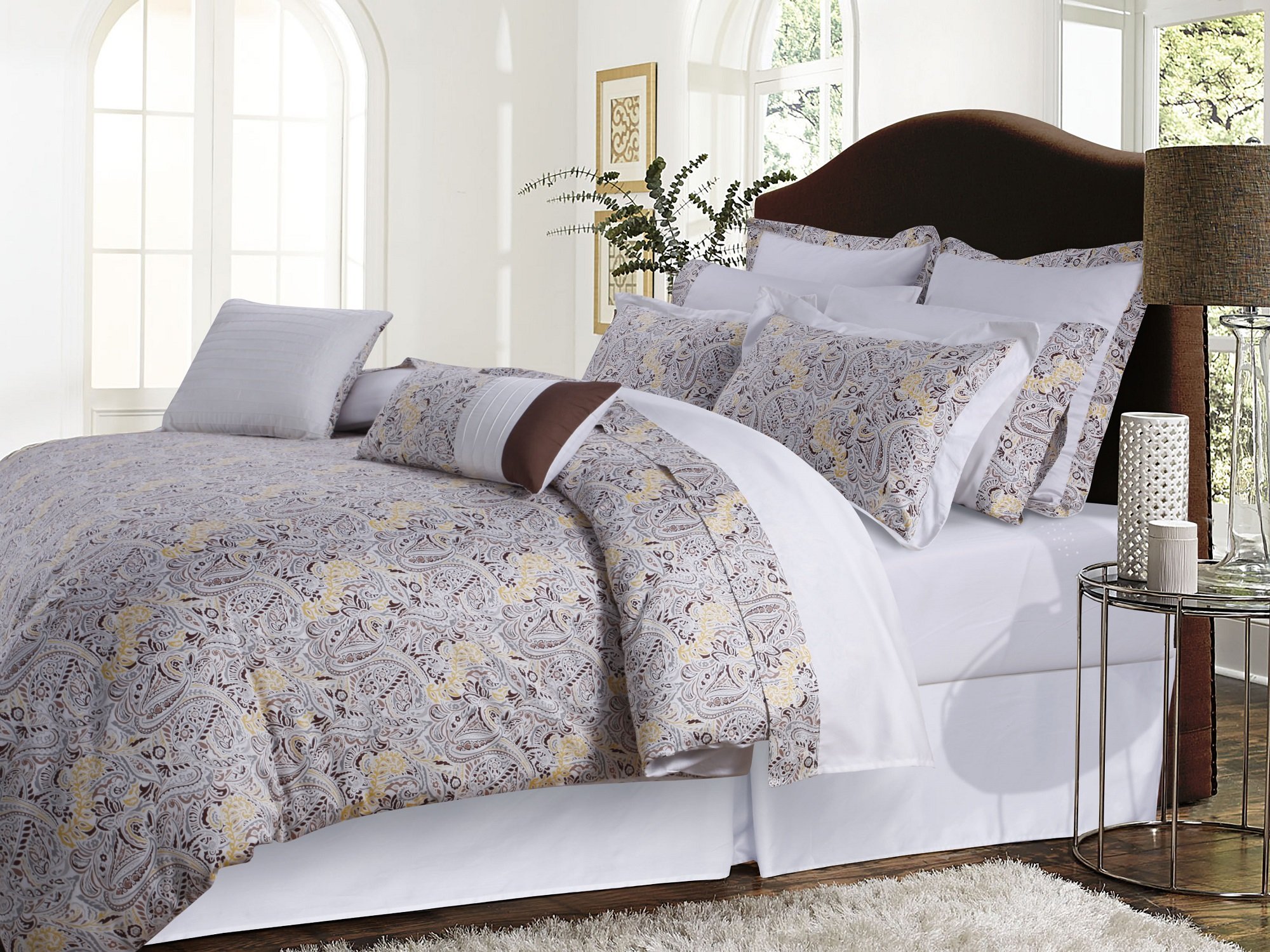 Tribeca Living Fiji Cotton 12-Piece Bed in a Bag Set - Full Size, Chocolate & Grey - Soft Luxury Bedding for Master Bedroom, Guest Room & Dorm
