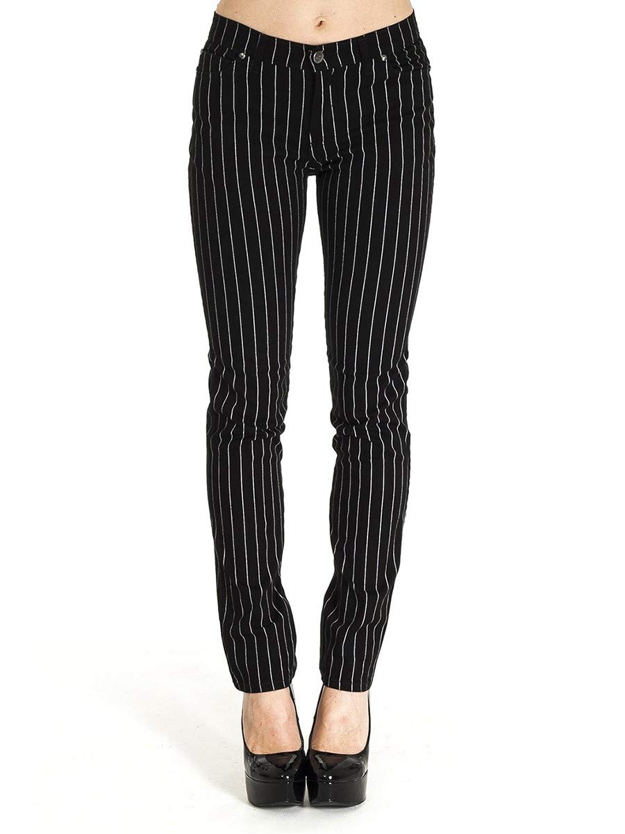 Run & Fly Black and White Pinstripe Unisex Skinny Jeans - Trendy Slim Fit Stretch Denim Pants for Men & Women - Perfect for Casual Outfits, Night Out, and Streetwear Fashion