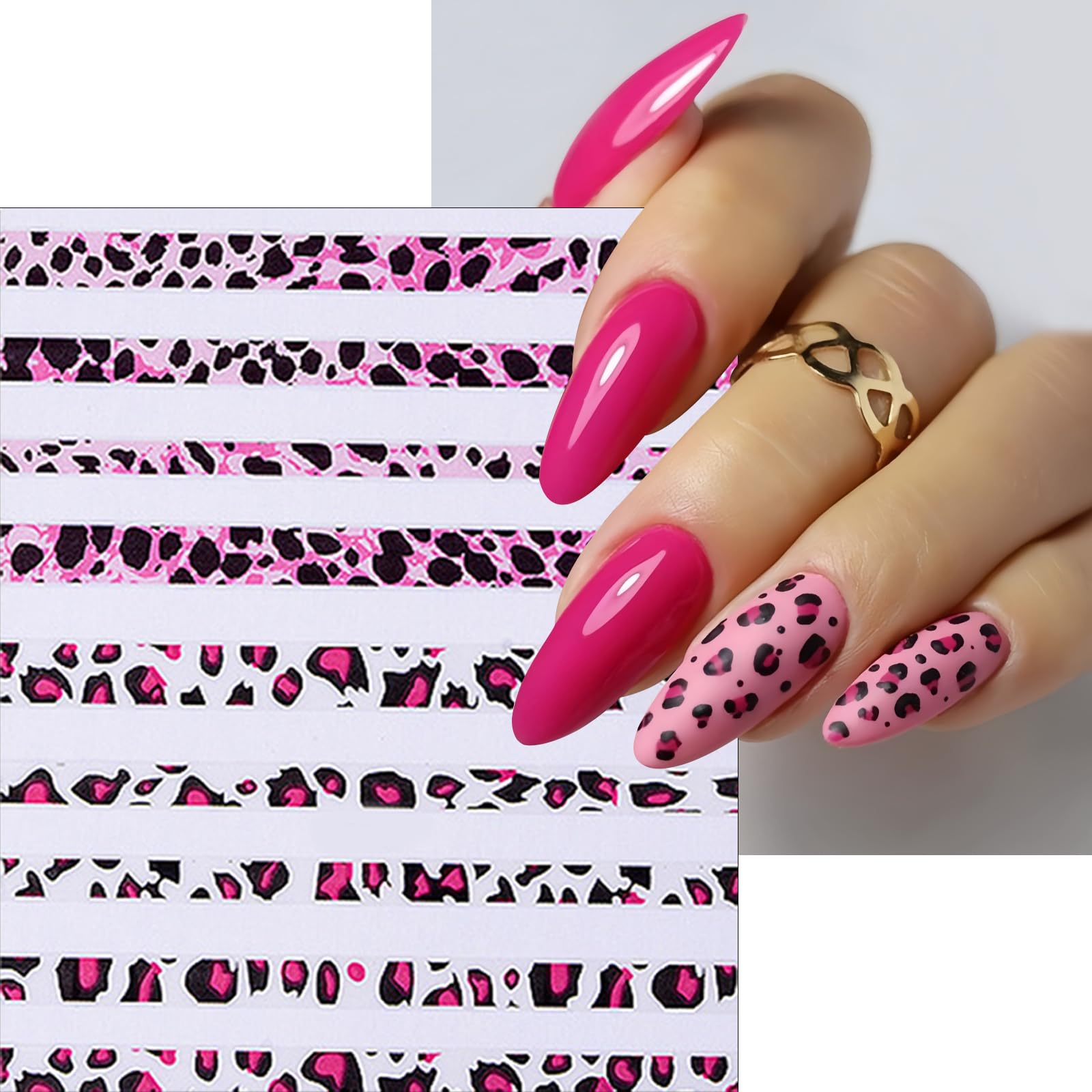 Leopard Print Nail Art Stickers - 6 Sheets 3D Self-Adhesive Nail Decals for French Manicure | Pink & Brown Leopard Design Nail Accessories for Women | Perfect for Salon, Home Manicure & Party Nail Decor