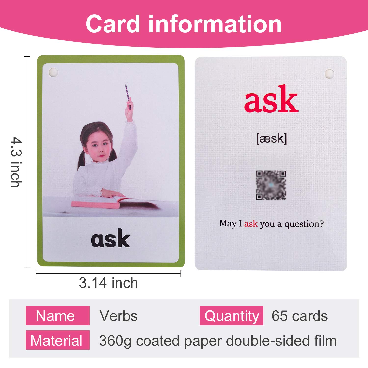 Educational English Verb Flash Cards for Kids - Preschool Learning Toys, Pocket-Sized Vocabulary Cards for Toddlers & Children | Perfect for Homeschooling, Classroom Activities & Early Childhood Development