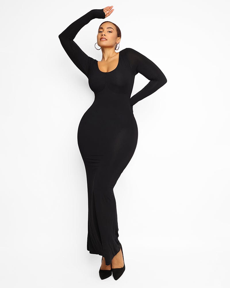 Slim Fit Shaping Maxi Dress for Women - Flattering Bodycon Long Dress with Side Pockets - Perfect for Weddings, Parties & Summer Vacations