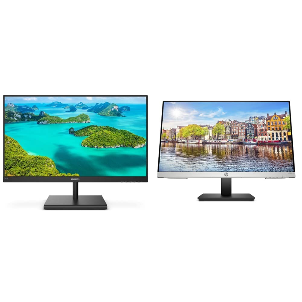 Philips 241E1S 24 Inch Frameless Monitor & HP 24mh FHD 23.8 Inch IPS Computer Monitor - 1080p Full HD Display with Built-in Speakers and VESA Mount - Perfect for Home Office, Gaming, and Professional Workspaces