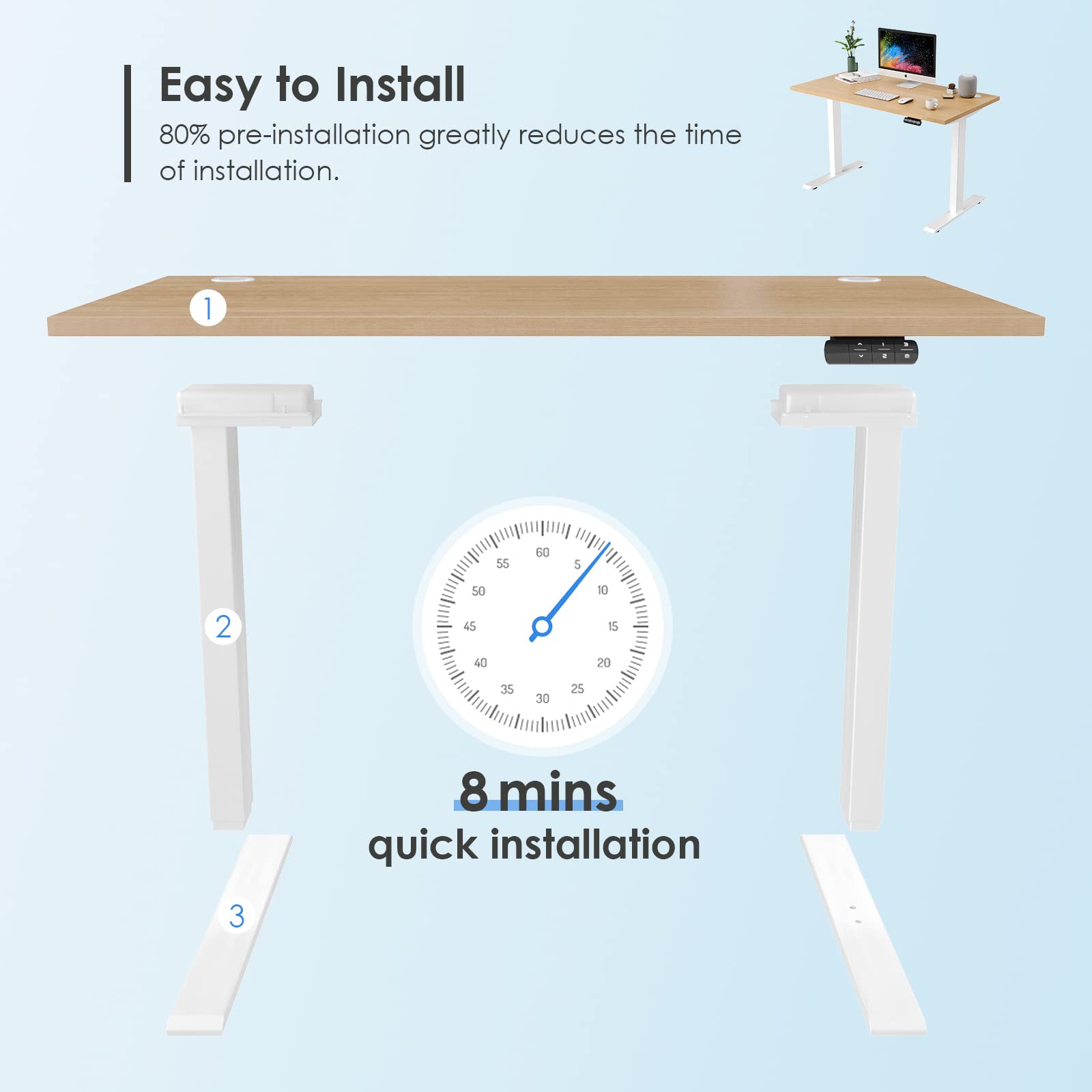 Smart Electric Standing Desk - Dual Motor Adjustable Height Desk for Home Office, 48 x 24 Inch Workstation (Easy 10-Min Assembly) | Perfect for Remote Work, Gaming & Study Spaces