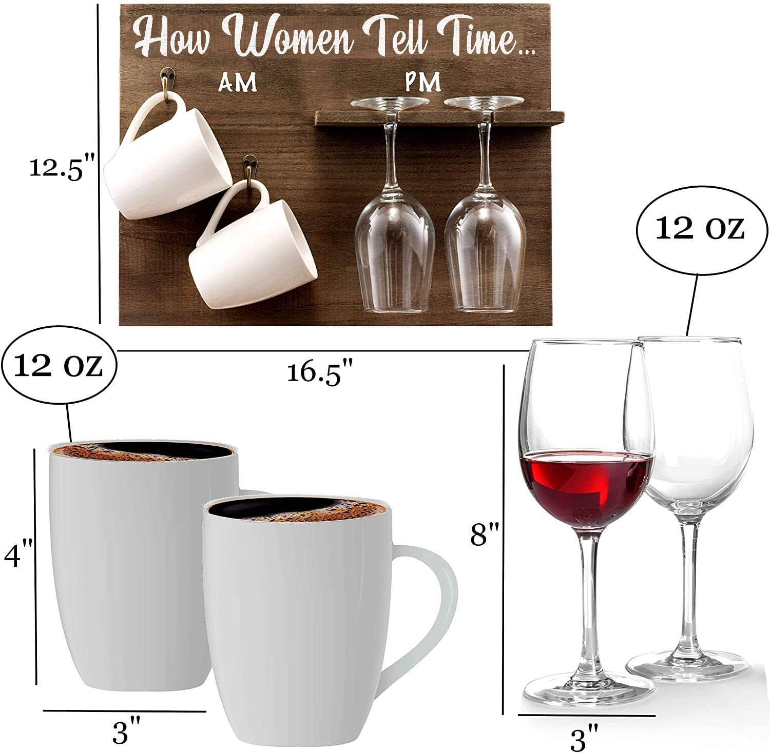 Best Mother's Day & Birthday Gifts for Women - Funny Unique Presents for Mom, Wife, Sister, Aunt - 2 Glass Set & 2 Coffee Mugs Gift Box - Perfect for Mother's Day Celebrations, Housewarming, Anniversary & Coffee Lovers