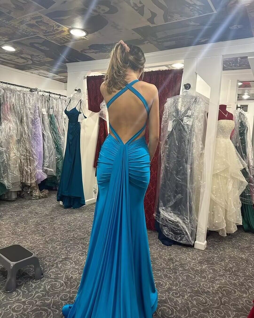 Elegant Blue V-Neck Mermaid Prom Dress J2895 - Formal Evening Gown for Homecoming, Wedding, and Special Occasions