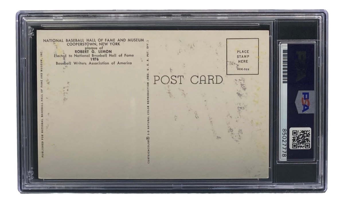 Bob Lemon Signed 4x6 Cleveland HOF Plaque Card PSA/DNA 85027778 - Authentic Autographed Baseball Memorabilia for Collectors & Fans - Perfect for Display in Home, Office or Man Cave