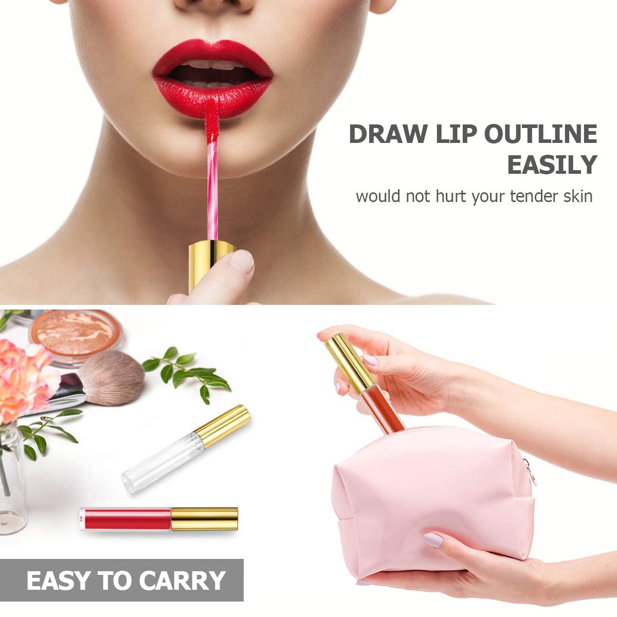 3-Pack 5ml Premium Unbreakable Plastic Travel Lip Gloss Containers - Clear Refillable Lip Care & Cosmetic Oil Bottles with Plug for Makeup, Skincare, DIY Beauty (Great for Travel, Home & Salon Use)