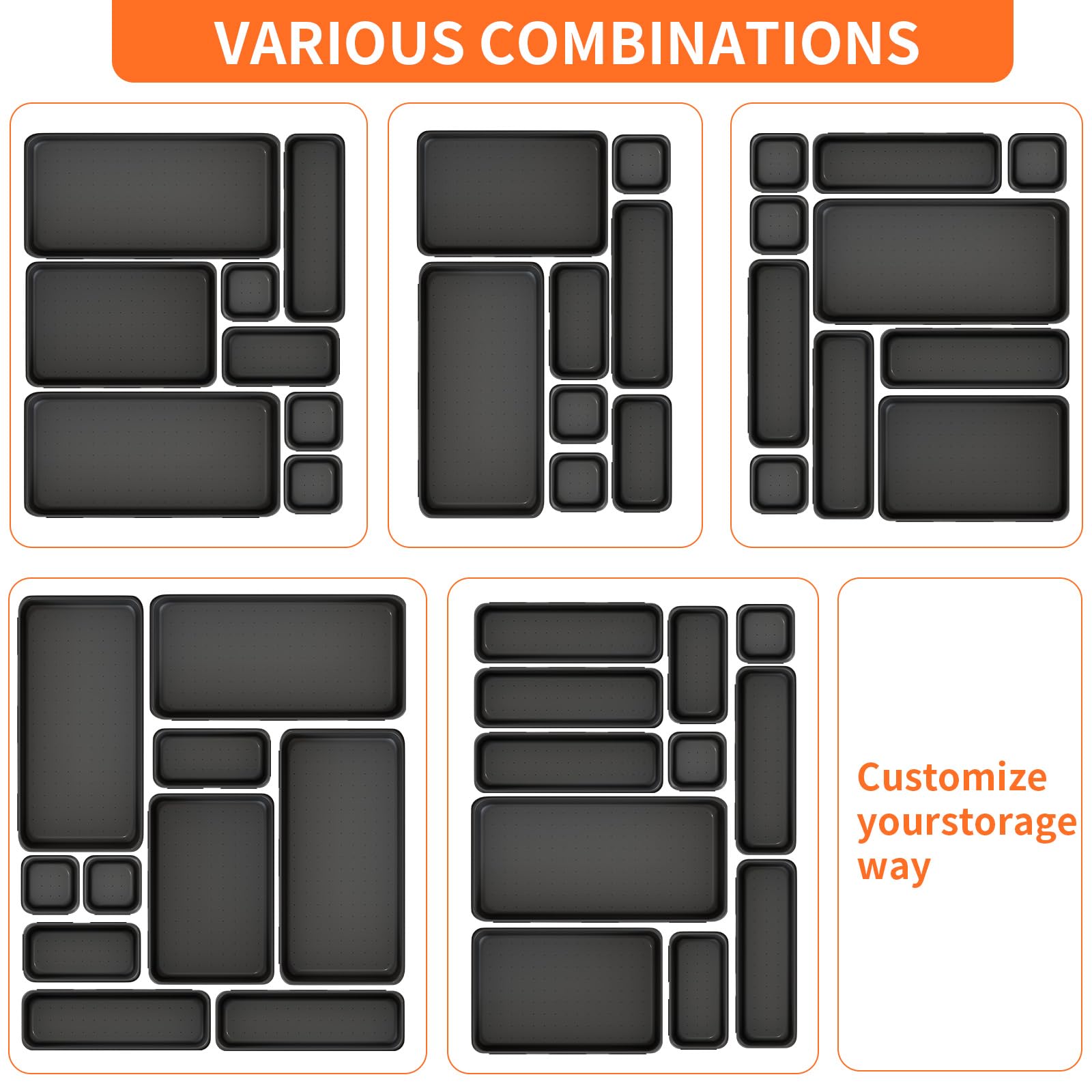 20 Pack Black Tool Box Organizer Trays - 5 Sizes Large 12