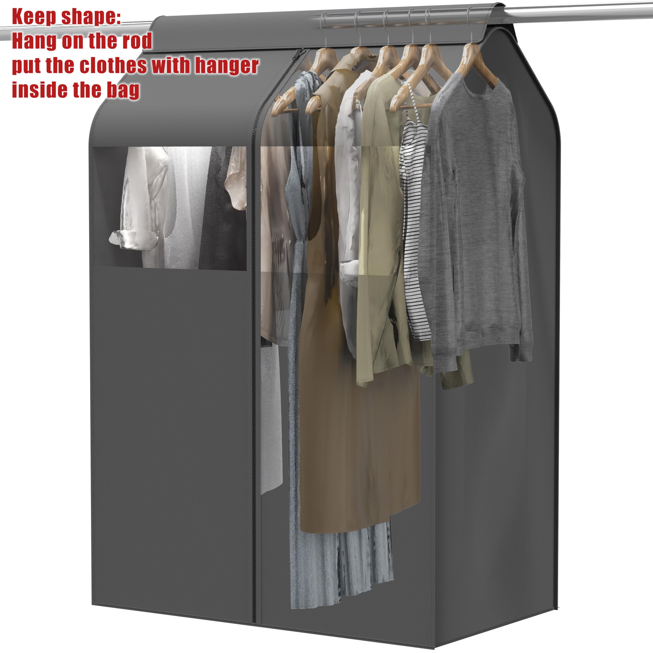 SimpleHouseware Garment Covers for Clothes Rack & Closet - Clear Window Hanging Clothes Storage Bags (Dark Grey) | Perfect for Wardrobe Organization, Travel & Seasonal Clothing Protection