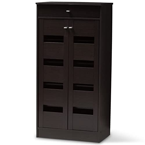 BOWERY HILL Modern Shoe Storage Cabinet - Wenge Brown Finish | Entryway Organizer for Hallway, Living Room & Bedroom | Space-Saving Shoe Rack with 4-Tier Shelves
