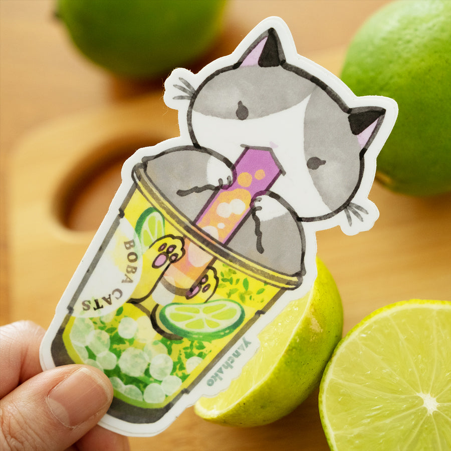Boba Cat Dancing Mojito Vinyl Sticker - Cute Kawaii Cat Decal for Laptops, Water Bottles & Phone Cases - Perfect for DIY Crafts, Scrapbooking & Gift Giving