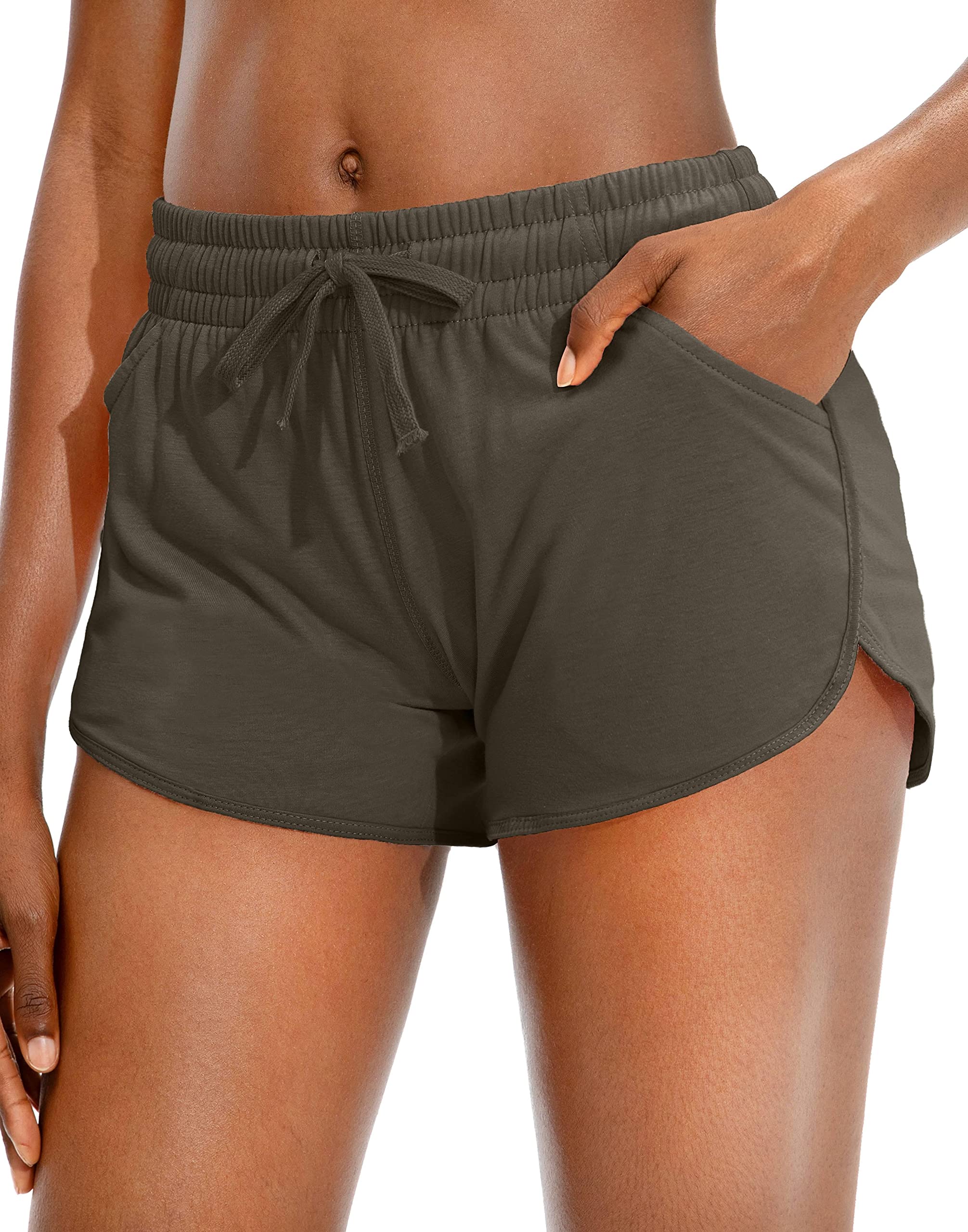 Women's Athletic Running Shorts - Comfortable Cotton Workout Shorts with Pockets & Drawstring for Running, Yoga, Gym & Lounge Wear