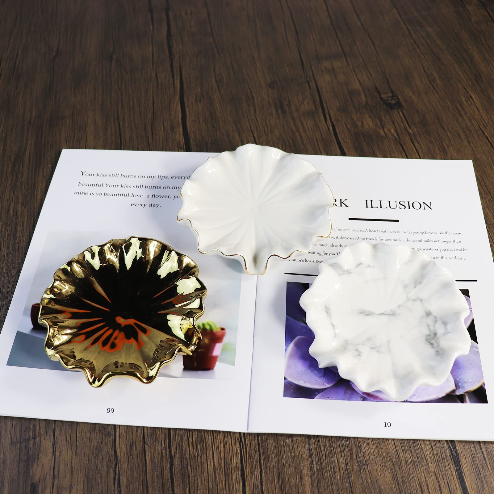 Ceramic Soap Dish with Lotus Leaf White Marble Pattern - Self Draining Soap Holder with Waterfall Slot - Bathroom & Kitchen Countertop Organizer for Sponges and Soap - Perfect for Modern Bathrooms, Spa Showers, and Luxury Hotel Style Vanities