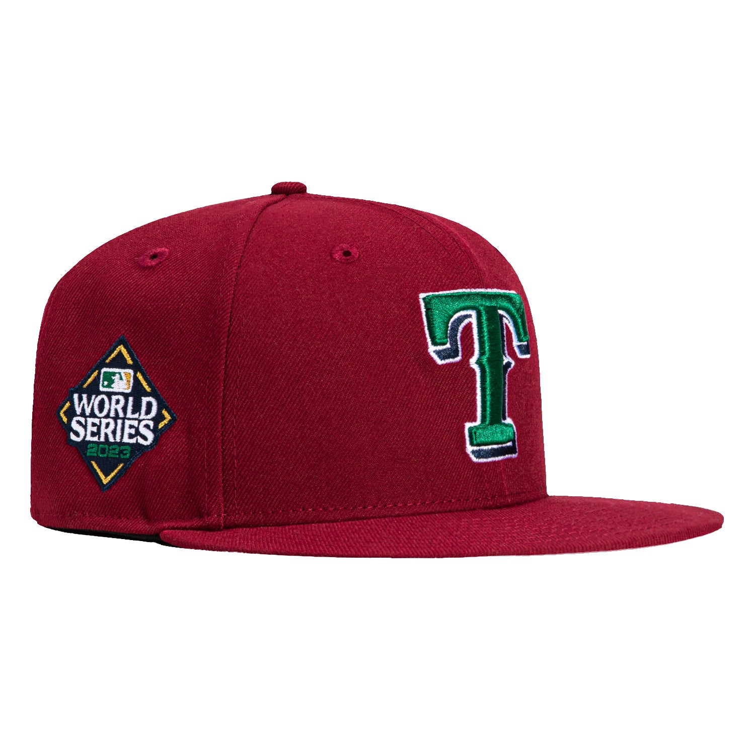New Era 59Fifty Texas Rangers 2023 World Series Patch Hat - Cardinal & Green - Official MLB Baseball Cap for Fans, Sports Events & Casual Wear