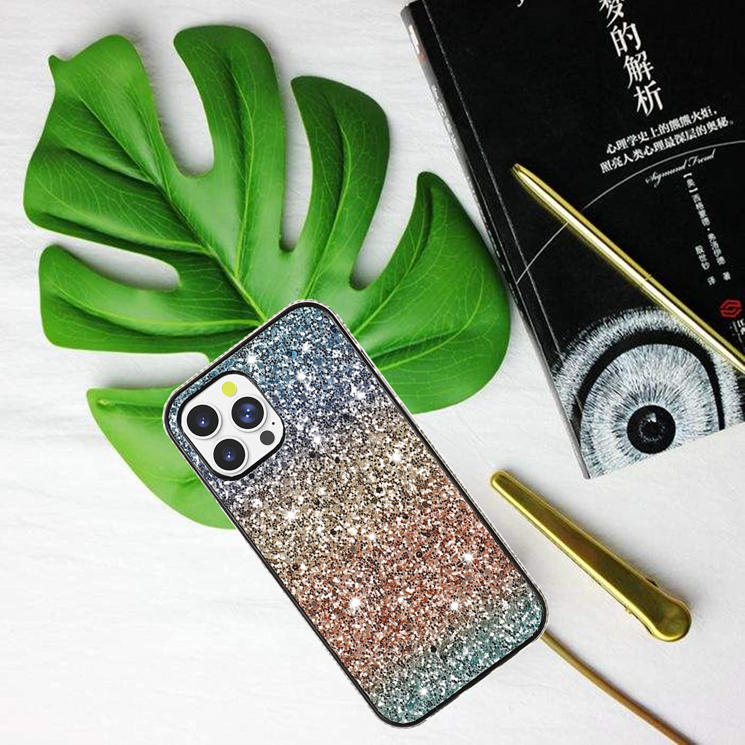 Solomo iPhone 13 Pro Max Case 6.7 Inch - Sparkle Glitter Protective Cover with Bling Diamond Design, Soft TPU Bumper, Shockproof & Scratch Resistant - Gradual Orange (2021 Model) | Perfect for Parties, Travel & Everyday Glam Style