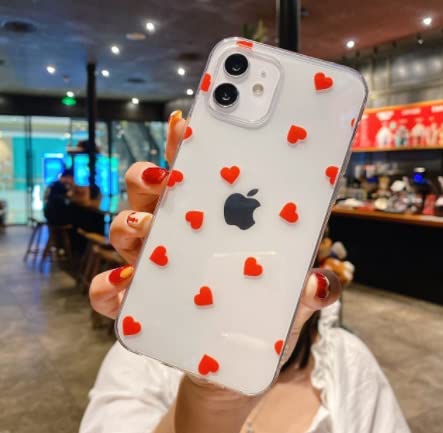 **iPhone 13 Case - Cute Cartoon Love Heart Transparent Cover, Soft Silicone Shockproof with Full Camera Protection (Red) - Perfect for Girls, Women & Everyday Use**