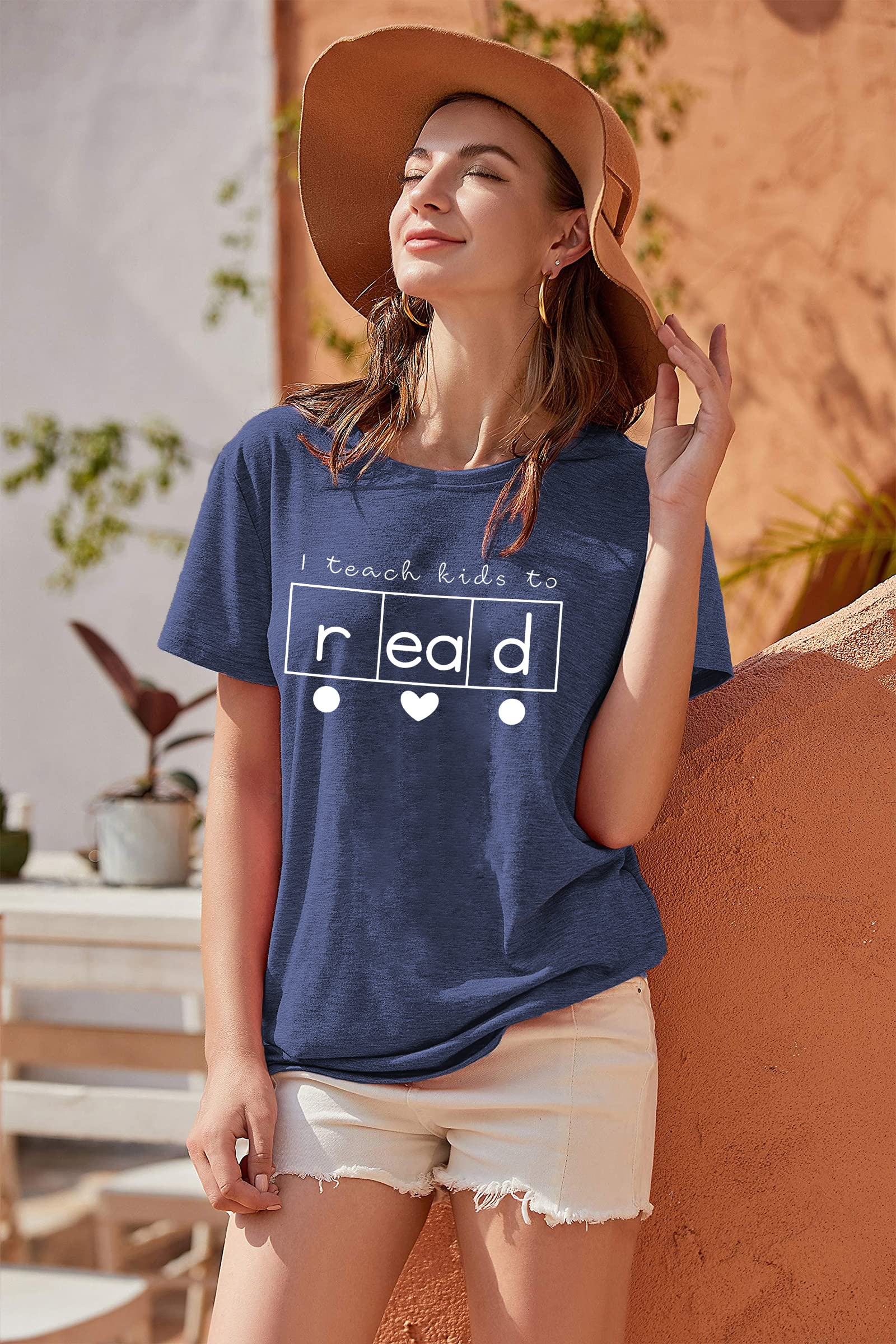 Women's Cute Teacher Shirts with Book & Heart Graphic - Short Sleeve Casual T-Shirts for Educators - Perfect Teacher Appreciation Gift & Summer Classroom Outfit