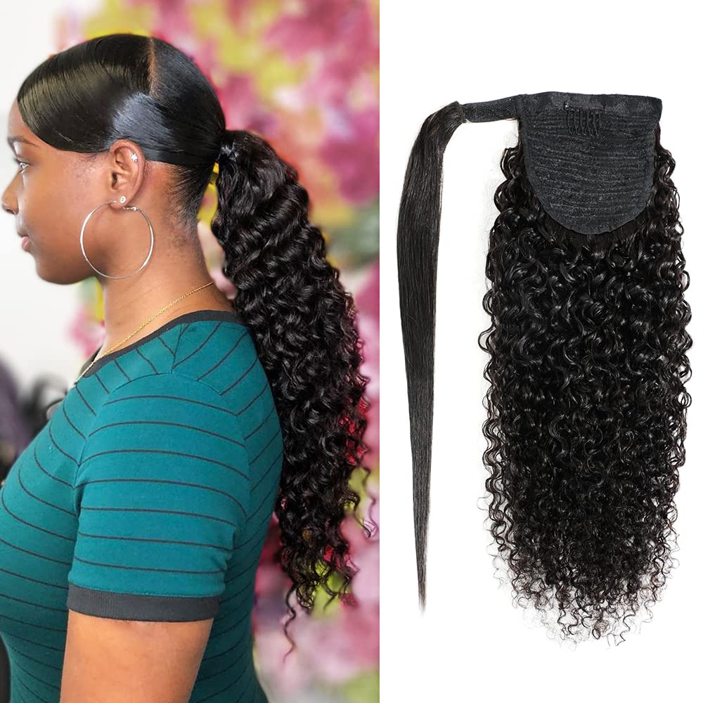 100% Unprocessed Brazilian Curly Human Hair Ponytail Extensions - 10