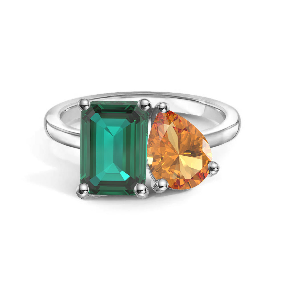 Toi et Moi Personalized Emerald Birthstone Ring - Custom Anniversary Jewelry for Couples, Women's Birthstone Engagement Ring - Perfect for Valentine's Day, Wedding Proposal & Romantic Gifts