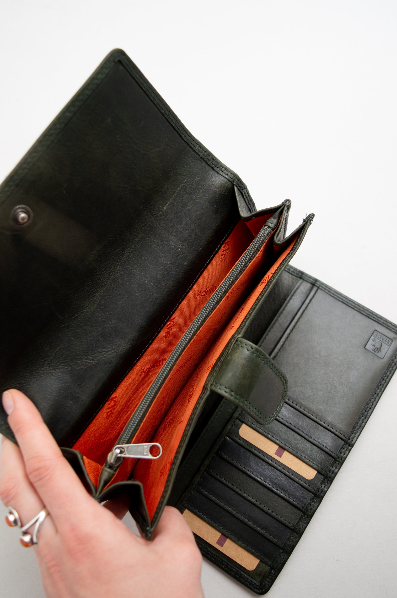 Adrian Klis 105 Genuine Leather Ladies Wallet for Women - Dark Green Slim Bifold Credit Card Holder - Perfect for Everyday Use, Travel & Gift Giving