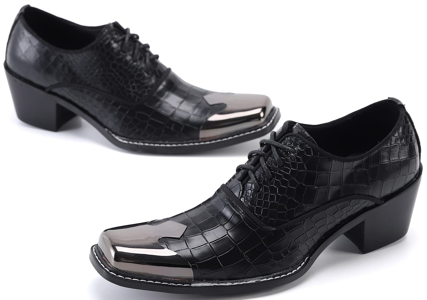 Santimon Men's Dress Oxford Shoes - Snake Print Patent Leather with Metal Toe Cap | Two-Tone Formal Business Shoes for Office, Wedding & Special Occasions