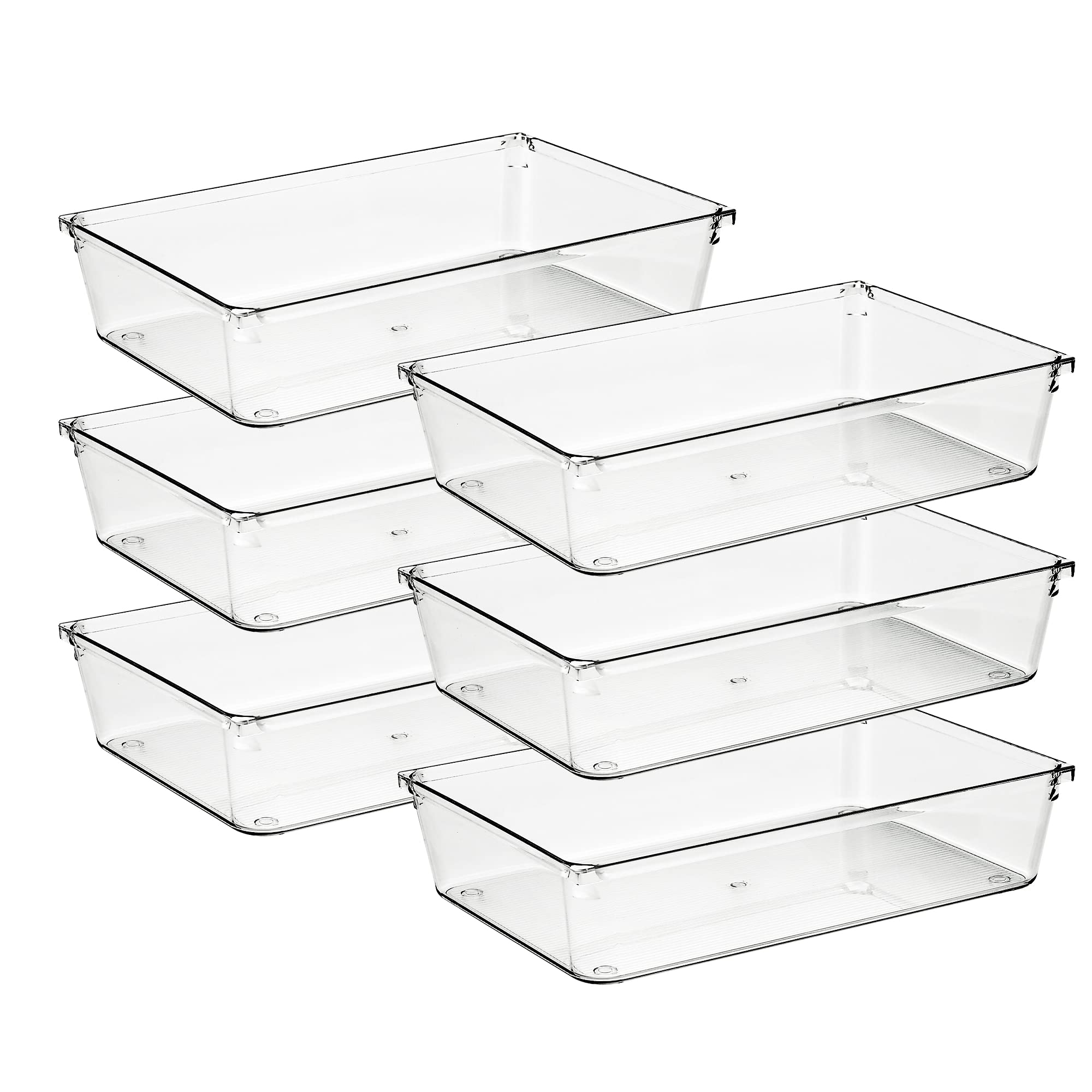 6 Pack Clear Plastic Drawer Organizers - 6