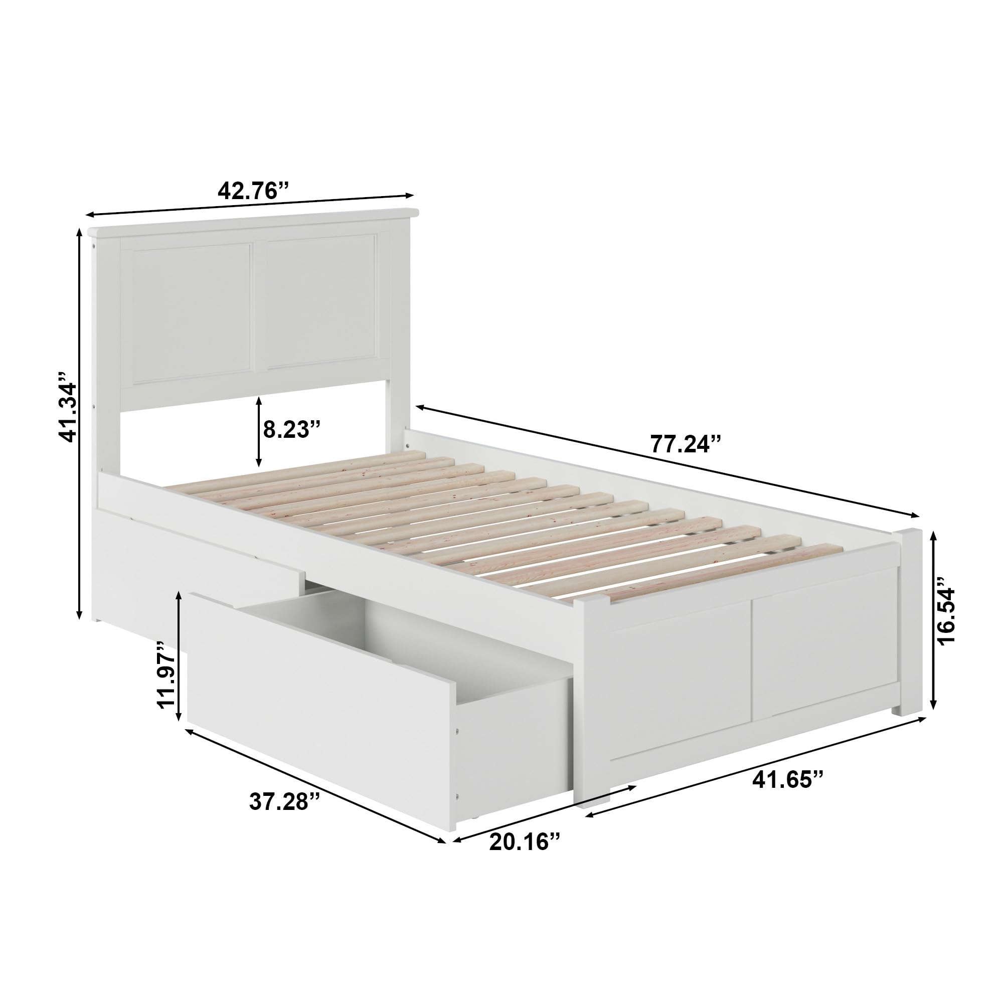 AFI Madison Twin Platform Bed with Footboard, Storage Drawers & USB Charger - White Wooden Bed Frame for Small Spaces | Perfect for Kids Rooms, Guest Bedrooms & Studio Apartments