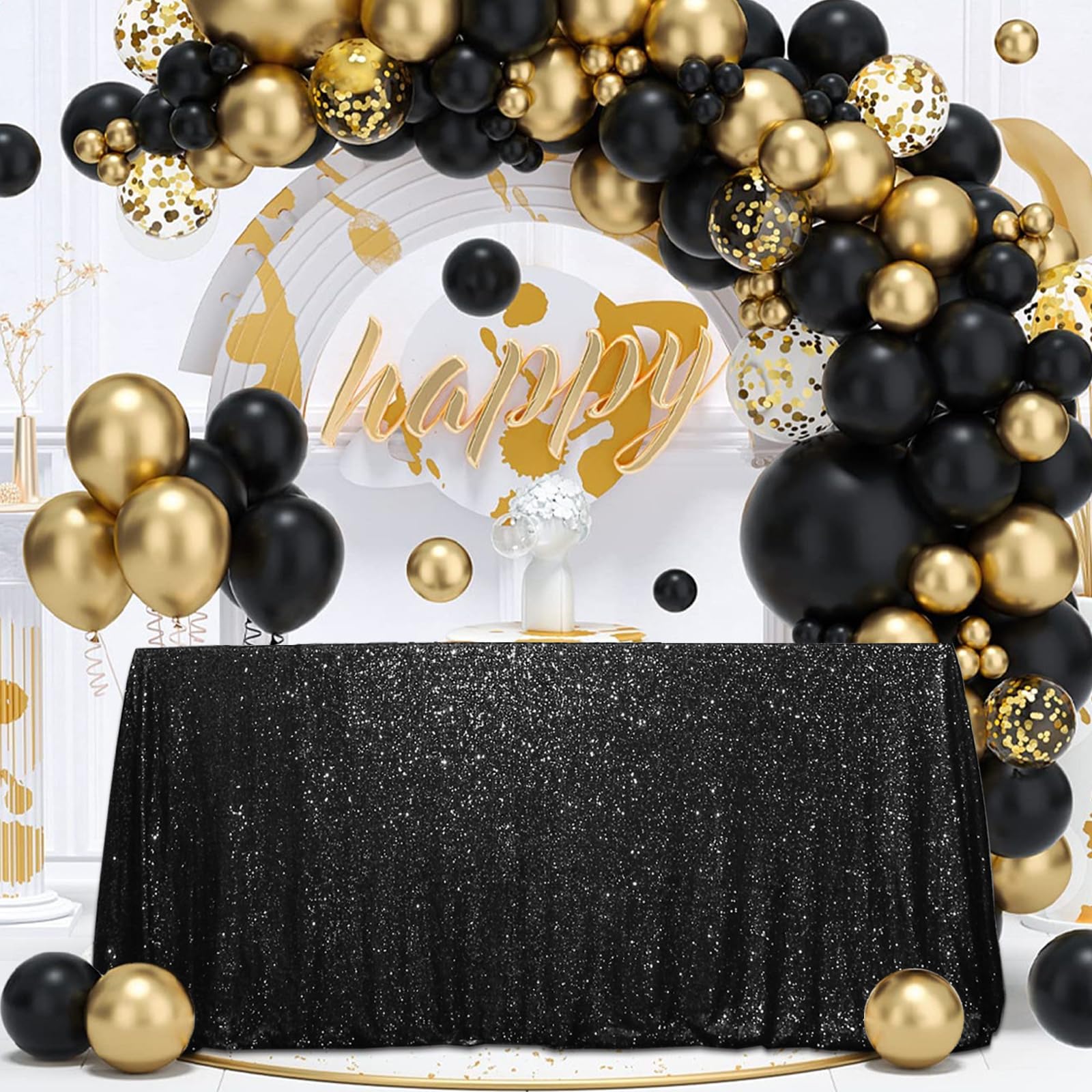 SquarePie 60 x 102 Inch Black Sequin Tablecloth - Sparkly Party Table Cover for Halloween, Wedding, Birthday, Christmas Decorations - Perfect for Banquet, Dining Table, Photo Backdrop, and Event Decor