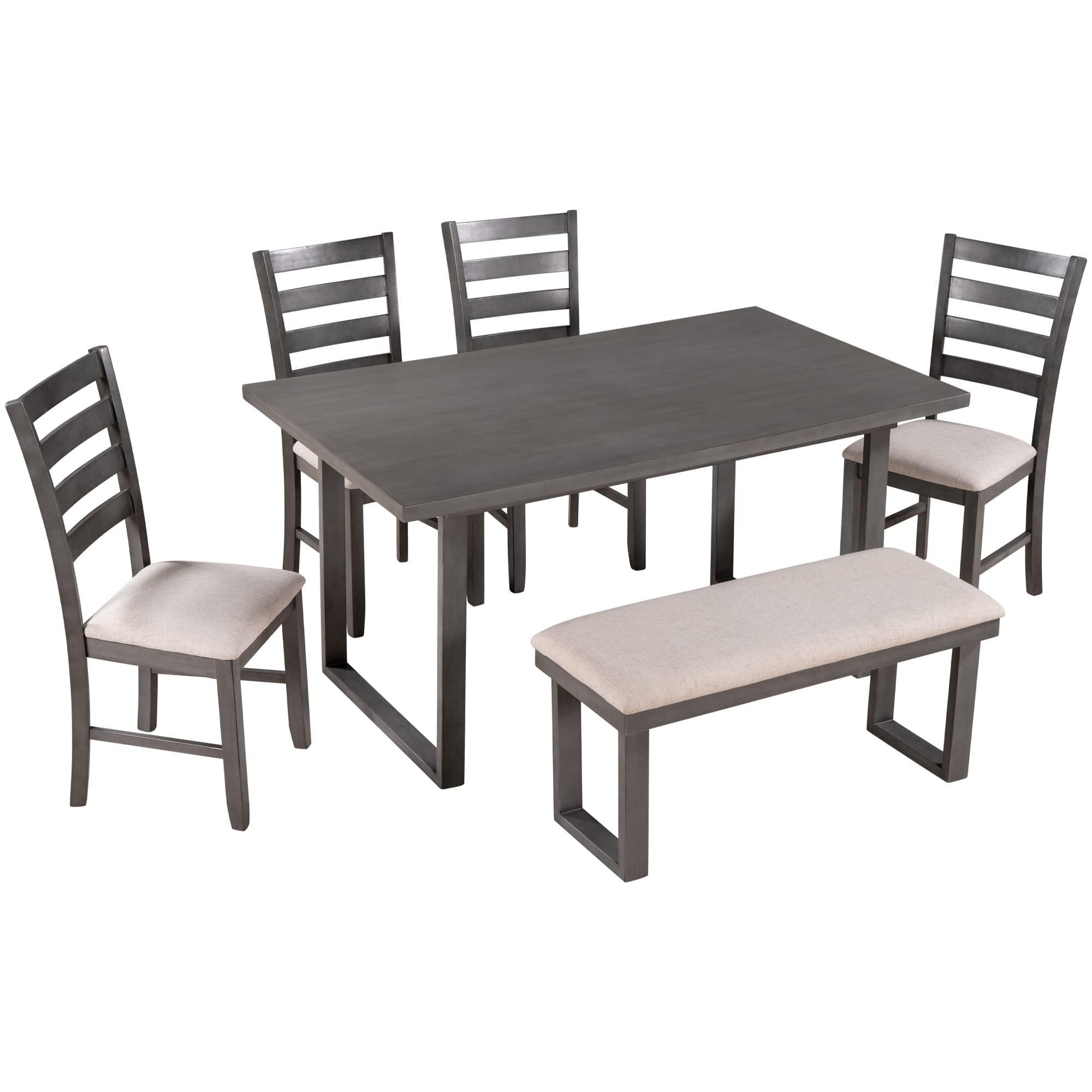 **6-Person Kitchen Dining Set with Table, 4 Chairs & Bench - High-Density Cushion Seating - Perfect for Family Meals, Entertaining & Small Spaces**