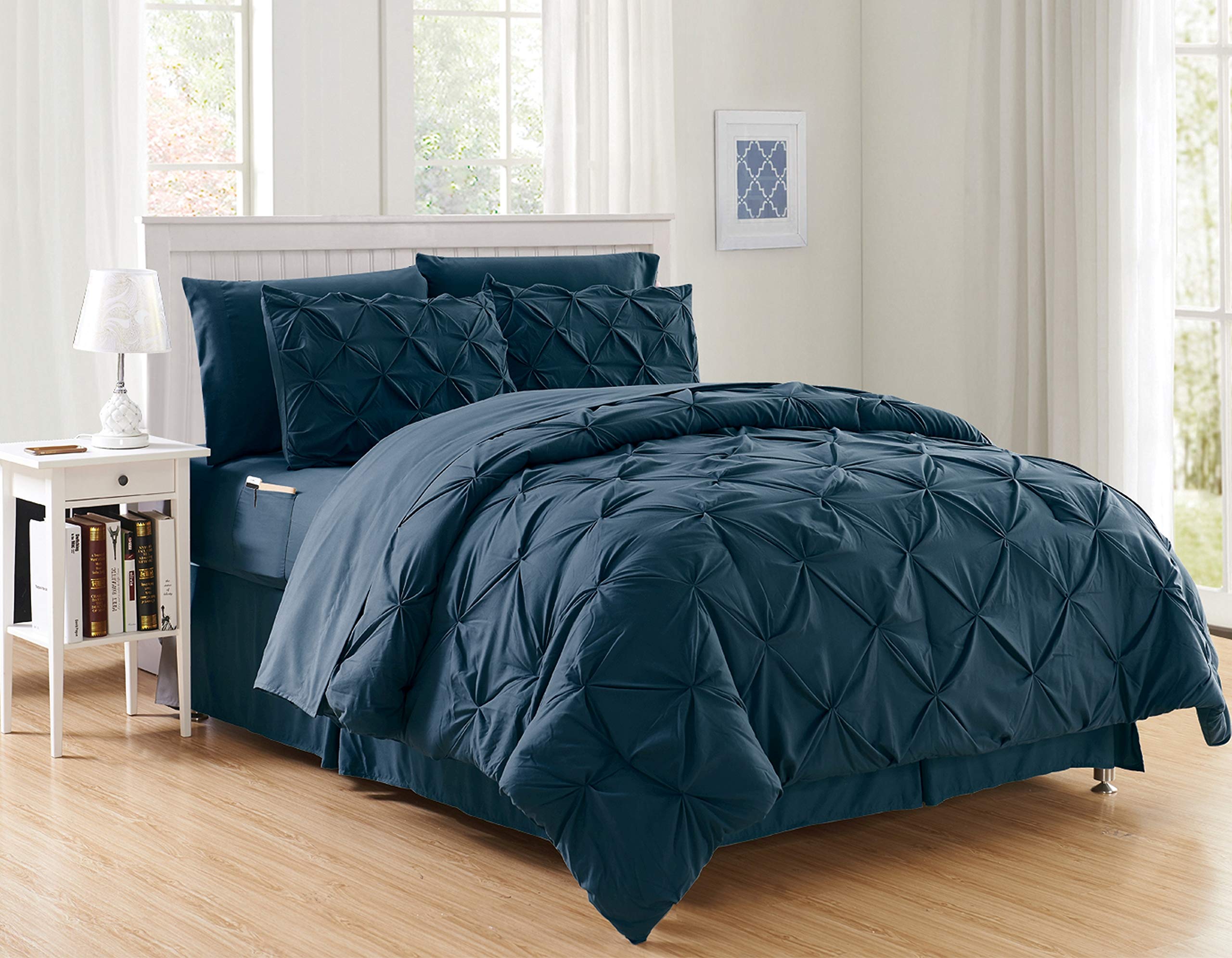 Luxury 6-Piece Bed-in-a-Bag Comforter Set - Ultra Soft & Cozy Complete Bedding Set with Double Sided Storage Pockets, Twin/Twin XL, Navy Blue - Perfect for Guest Rooms, Dormitories & Cozy Bedroom Retreats