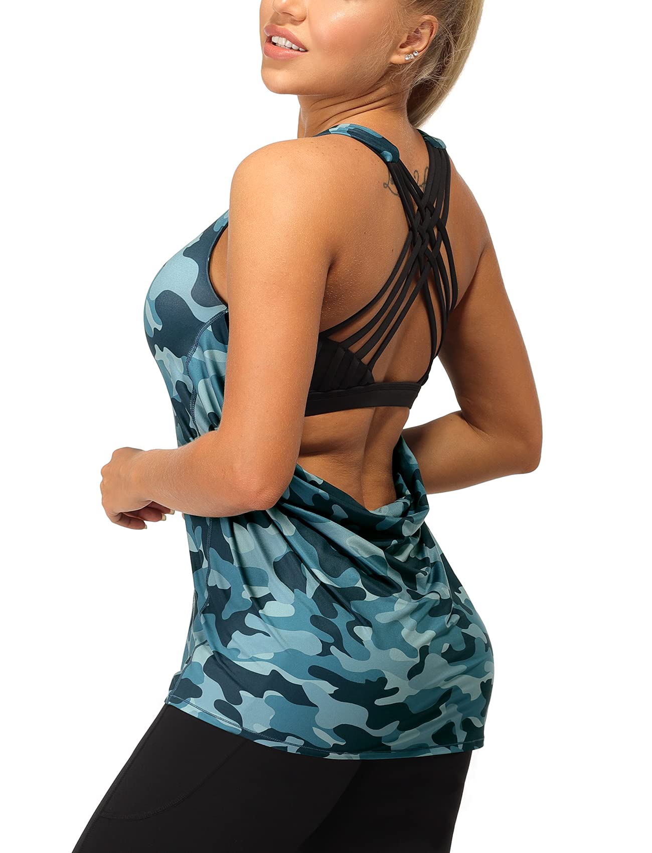 Icyzone Women's Yoga Tops with Built-in Bra - Breathable Workout Tank Tops for Yoga, Gym & Fitness | Activewear for Running, Pilates & Lounge