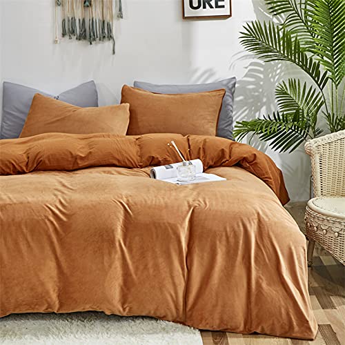 CLOTHKNOW Brown Fluffy King Size Comforter Set - 3 Piece Velvet Bedding with Soft Flannel Comforter & 2 Pillowcases - Luxurious Warm Bedding for Winter Nights, Cozy Home Decor