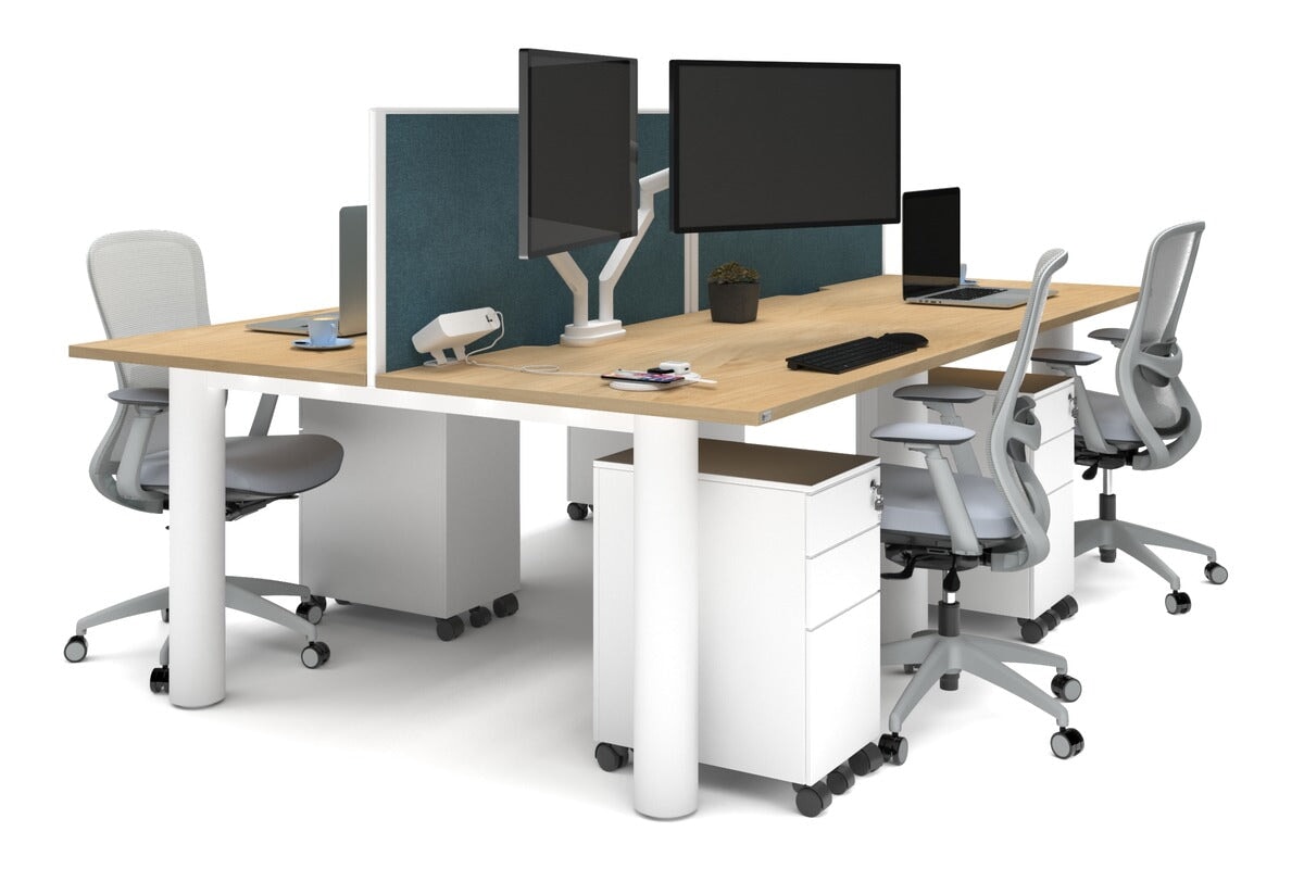 Quadro Cylinder Leg 4-Person Office Workstation Desk - 1400L x 800W with Cable Management Scallop - Ideal for Collaborative Workspaces & Modern Offices