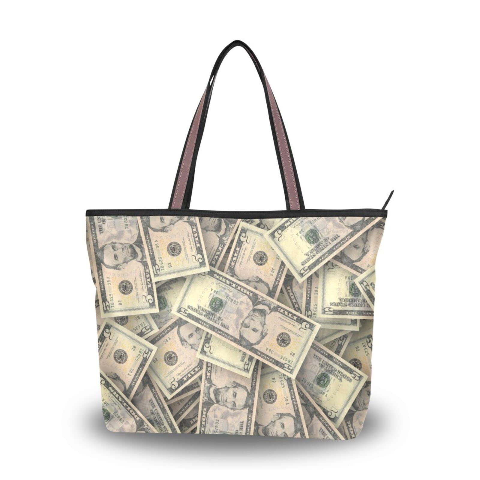 Dollar Print Tote Bag for Women - Large Capacity Zipper Grocery Bag with 2 Size Options | Perfect for Shopping, Travel & Daily Use