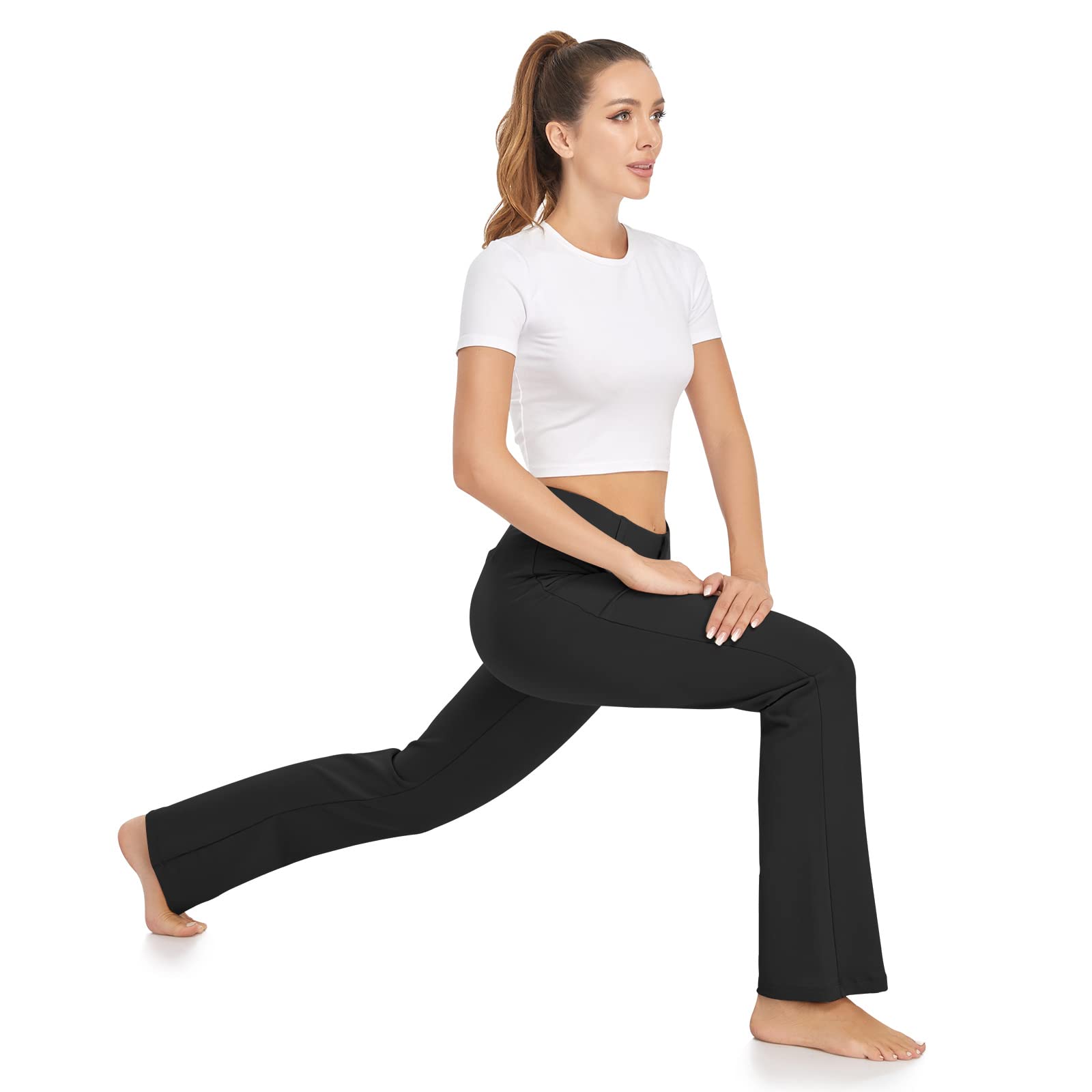 HISKYWIN Women's Stretchy Yoga Dress Pants - Straight Leg & Bootcut Office Slacks with Pockets for Business Casual, Petite Sizes - Perfect for Work, Yoga & Everyday Wear