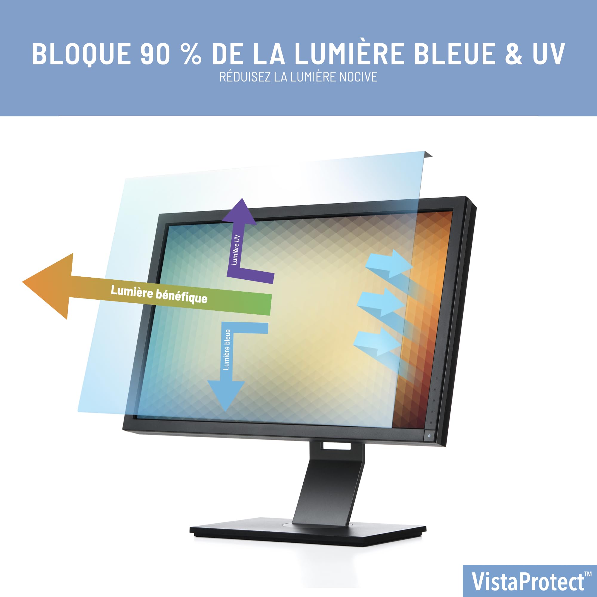 VistaProtect Premium Blue Light Blocking Screen Protector for PC & Monitor - Anti Glare, Eye Strain Relief, Removable (Fits 26