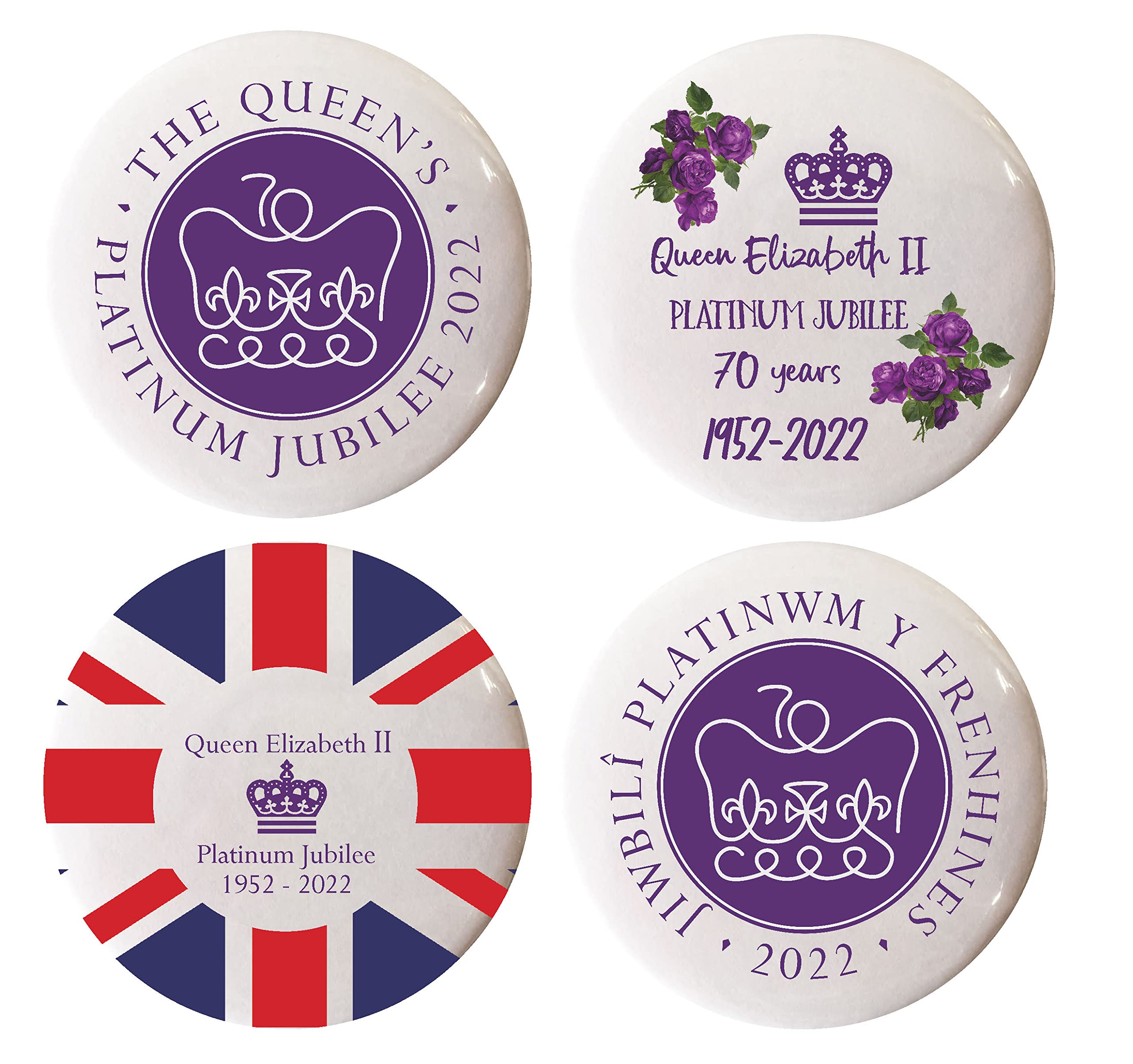Queen's Platinum Jubilee Commemorative Badge - Multiple Designs (100-Pack) for Collectors, Events & Royal Memorabilia Enthusiasts