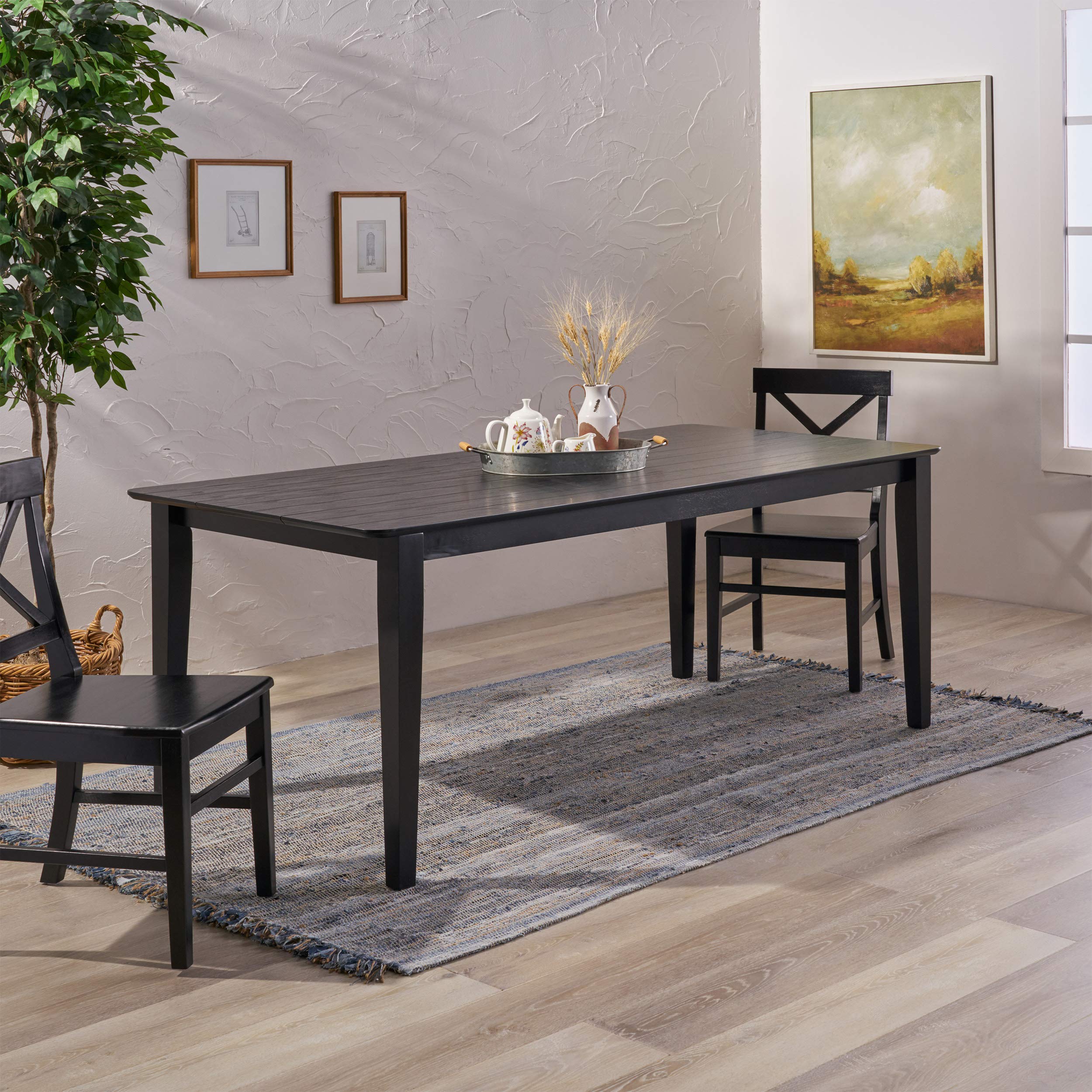 GDFStudio 8-Seat Farmhouse Dining Table - Rectangular Rustic Kitchen Table with Black Finish for Family Gatherings & Entertaining