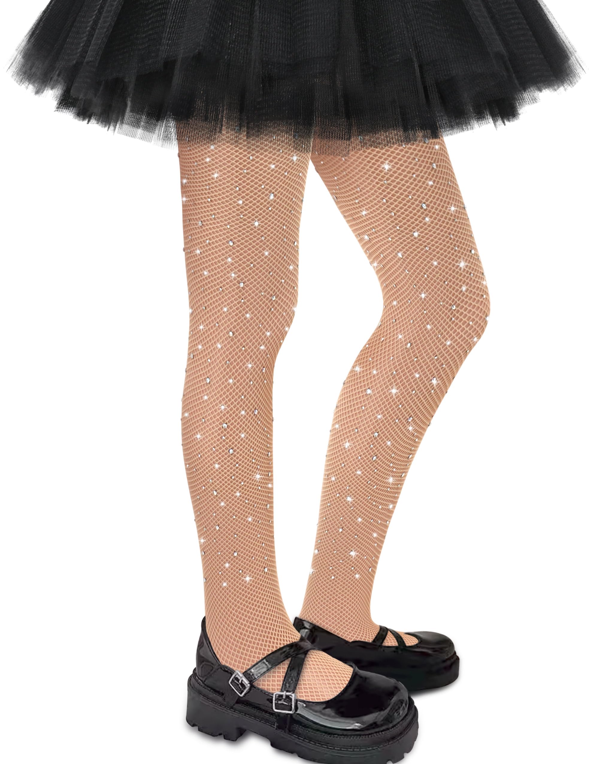 QikQik Girls Fishnet Tights - Kids Sparkly Stockings & Toddler Glitter Tights for Halloween Costumes, Rhinestone Party Wear - Perfect for Dress Up, Dance Performances & Holiday Celebrations
