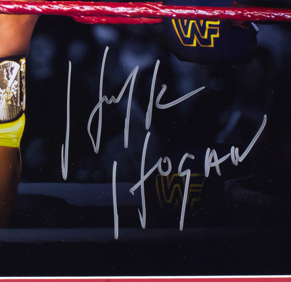 Hulk Hogan Autographed 16x20 WWE Championship Belt Wrestling Photo - JSA Certified - Perfect for Wrestling Fans, Collectors, and Sports Memorabilia Displays