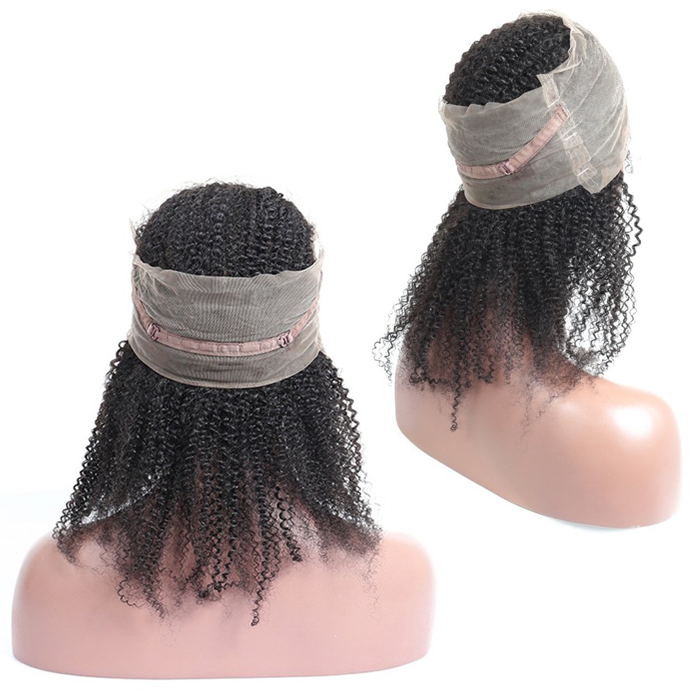 360 Lace Frontal Afro Kinky Curly Human Hair Closure Piece - 4B 4C Curly Circle Lace Band Closure with Baby Hair - Brazilian Remy Hair 8 Inch - Perfect for Protective Styles, Wig Making & Natural Hair Extensions