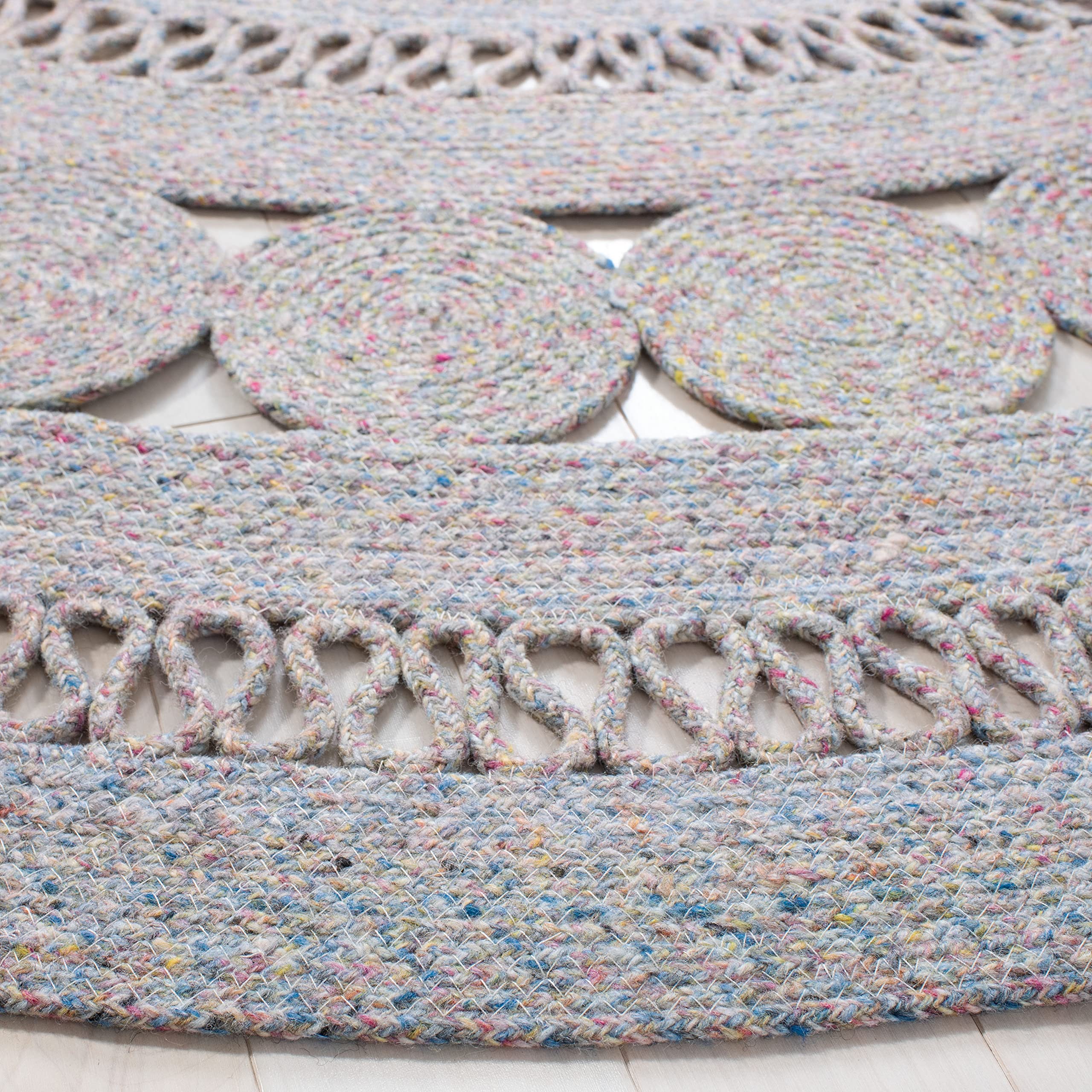 SAFAVIEH Cape Cod Collection 7-Foot Round Handmade Braided Area Rug - Soft Pink & Blue Coastal Design (CAP222R) | Perfect for Living Room, Bedroom or Nursery Decor