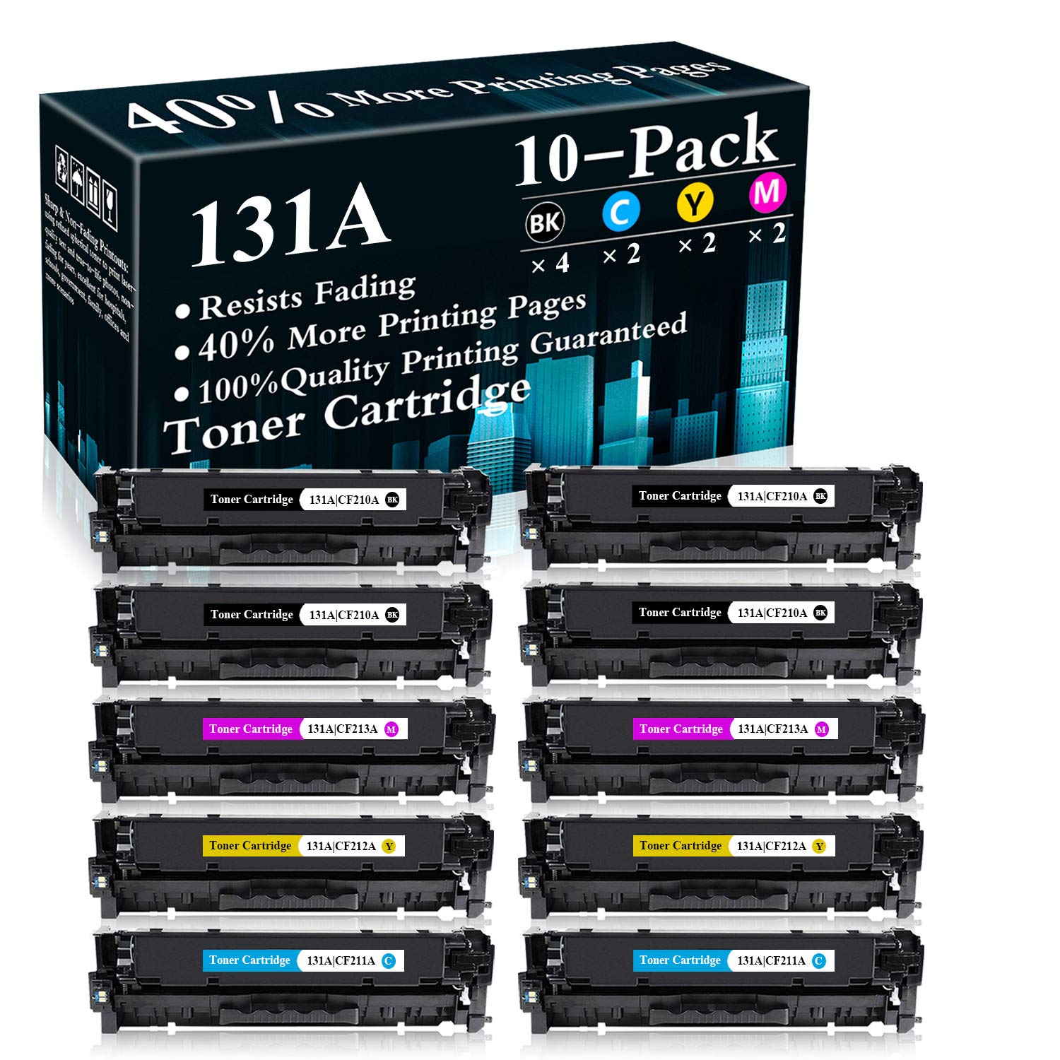 10-Pack Remanufactured Toner Cartridges (4BK+2C+2M+2Y) Compatible with HP Color LaserJet Pro M251n/M251nw/M276n/M276nw Printers (CF210A/CF211A/CF212A/CF213A) - Replacement for CF146A/CF147A/CF144A/CF145A - Ideal for Home & Office Printing Needs