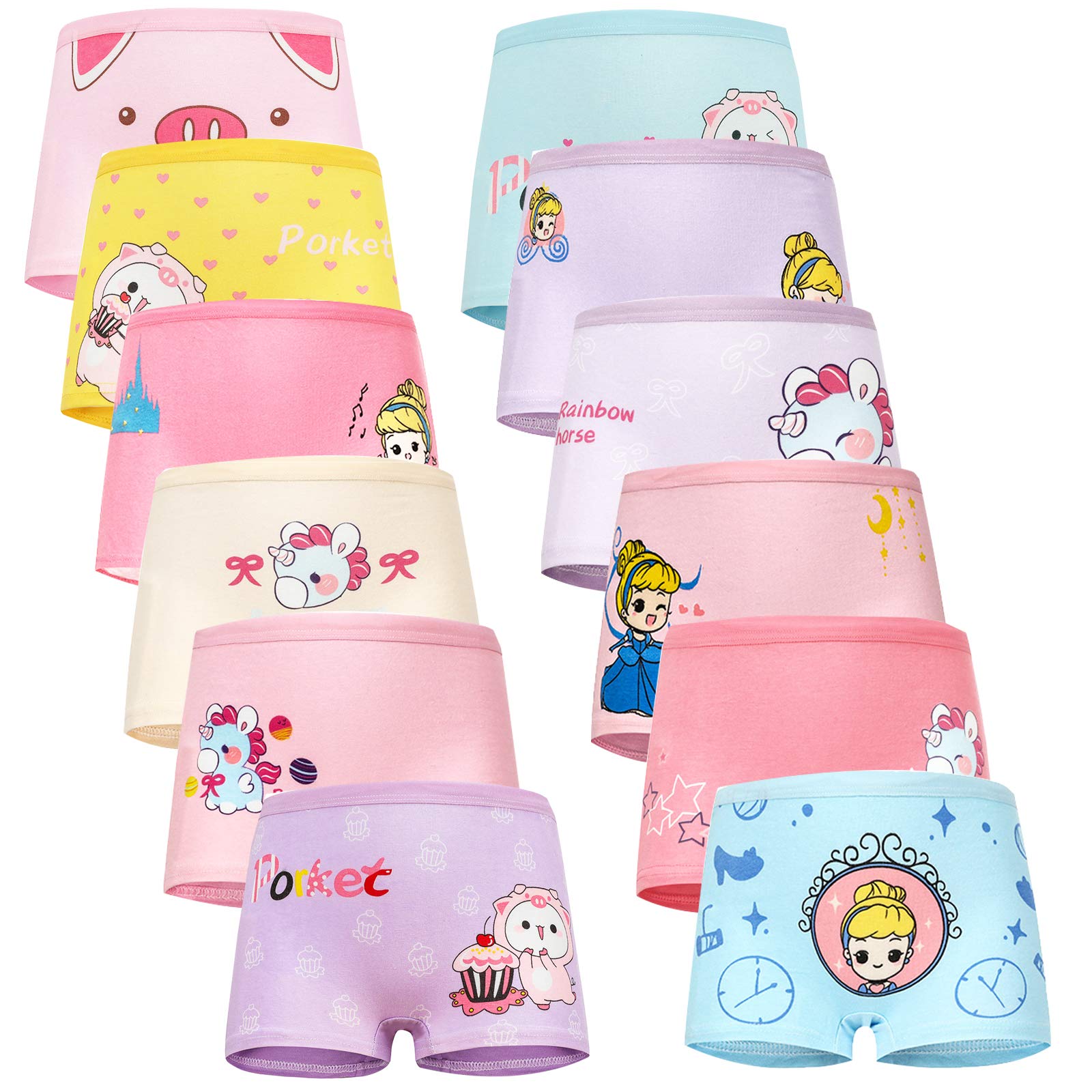12 Pack Girls Cotton Underwear - Soft Toddler Boyshort Panties for Everyday Wear & Playtime | Breathable Comfort for School, Sleepovers & Active Kids