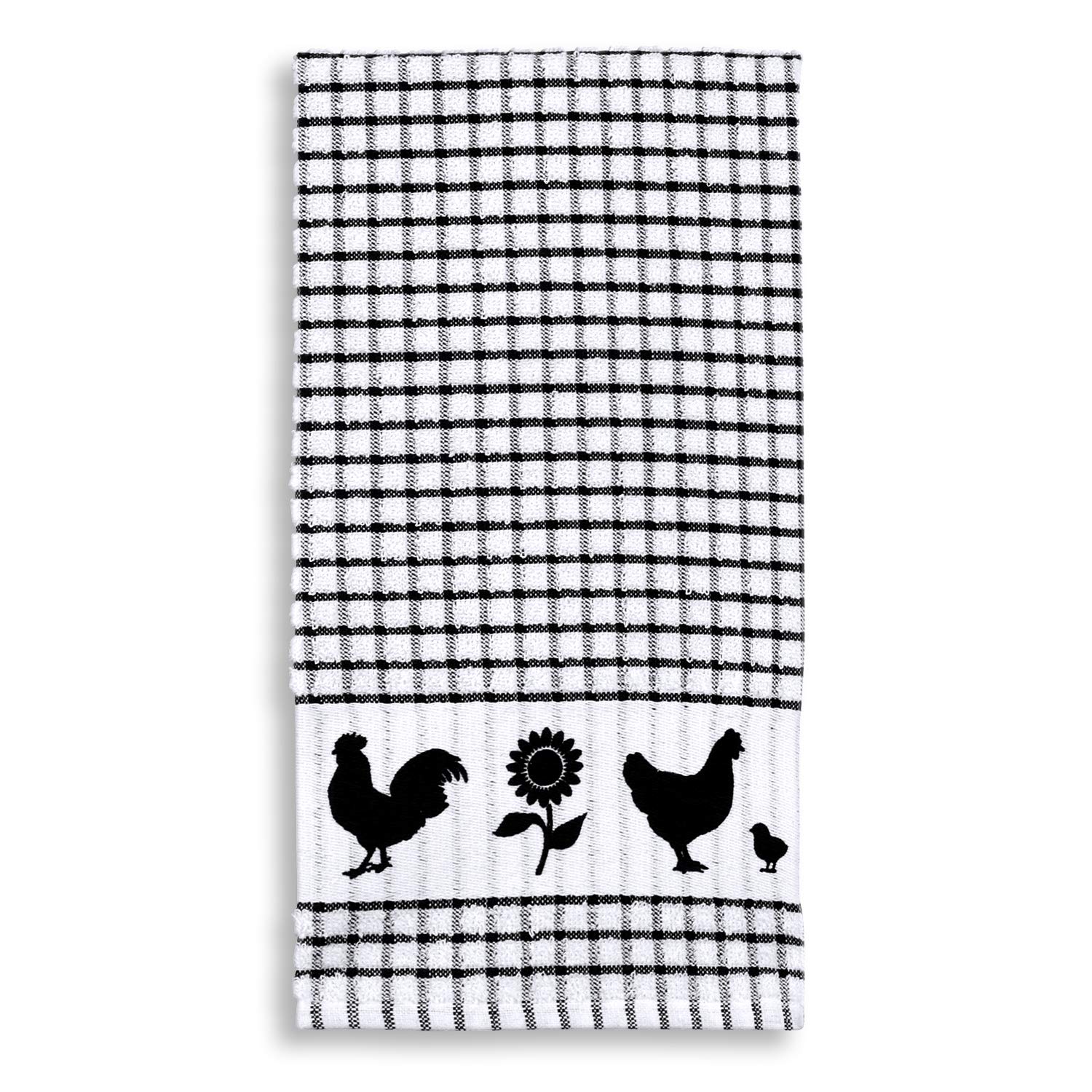 Cackleberry Home 4-Pack Black Cotton Terrycloth Kitchen Towels with Windowpane Check - Soft Absorbent Dish Towels for Backyard Chickens, Farmhouse Decor, and Country Style Kitchens