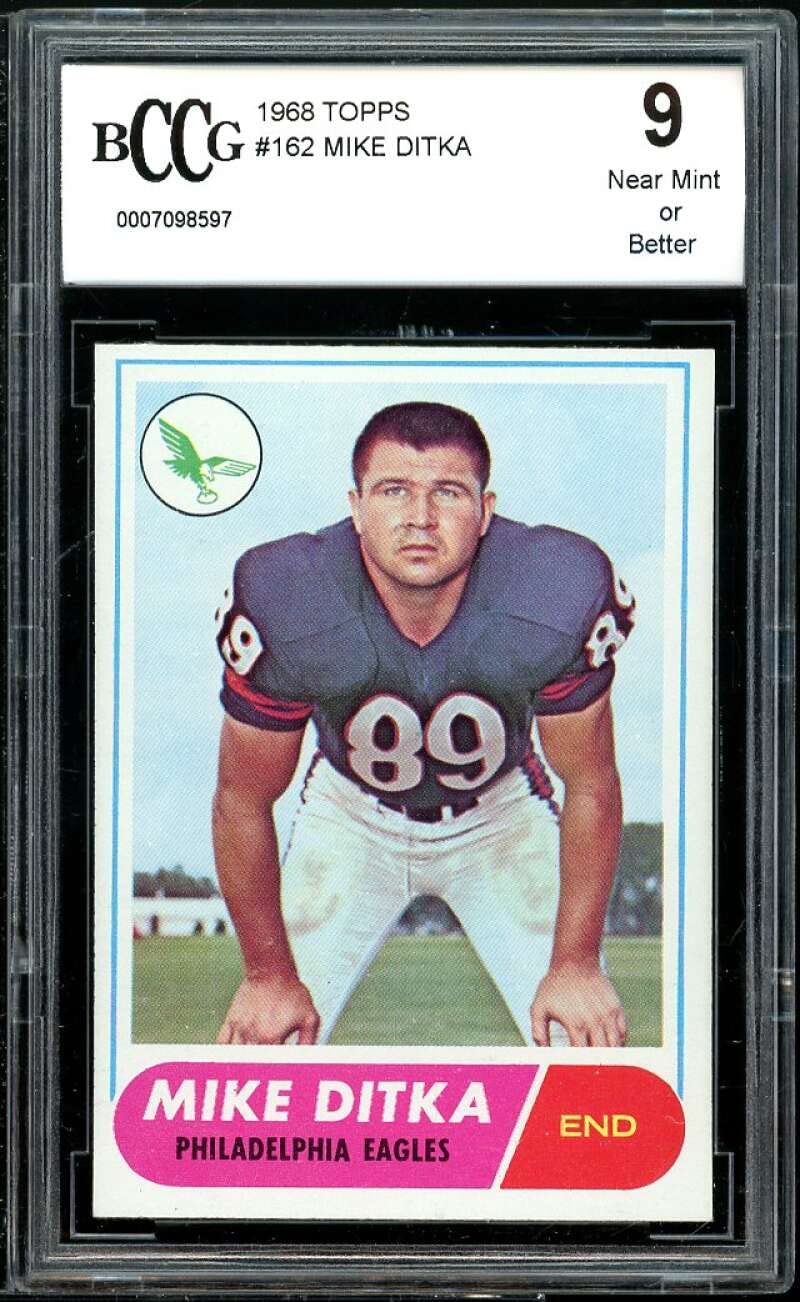 1968 Topps #162 Mike Ditka Football Card BGS BCCG 9 Near Mint+ - Vintage NFL Collectible for Sports Memorabilia Display and Investment